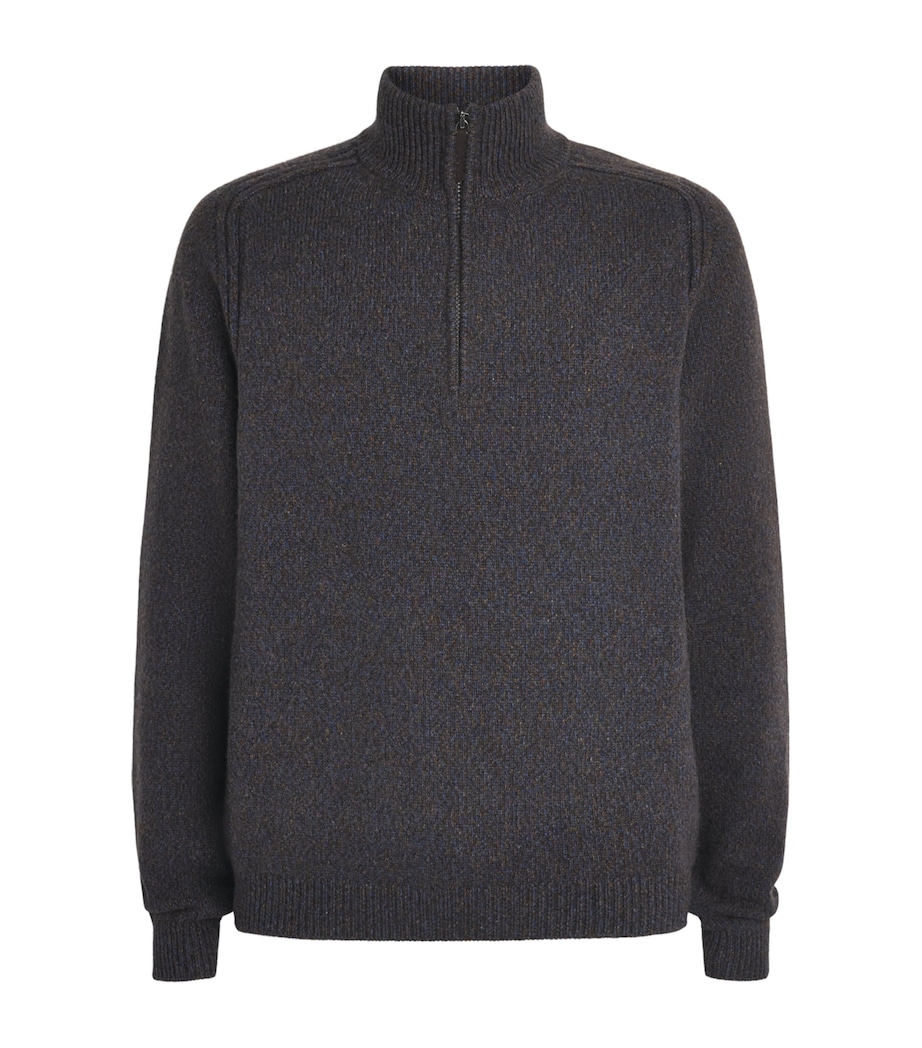 Sease Mens Cashmere Mouliné Half-Zip Sweater Blue Brown Image 1