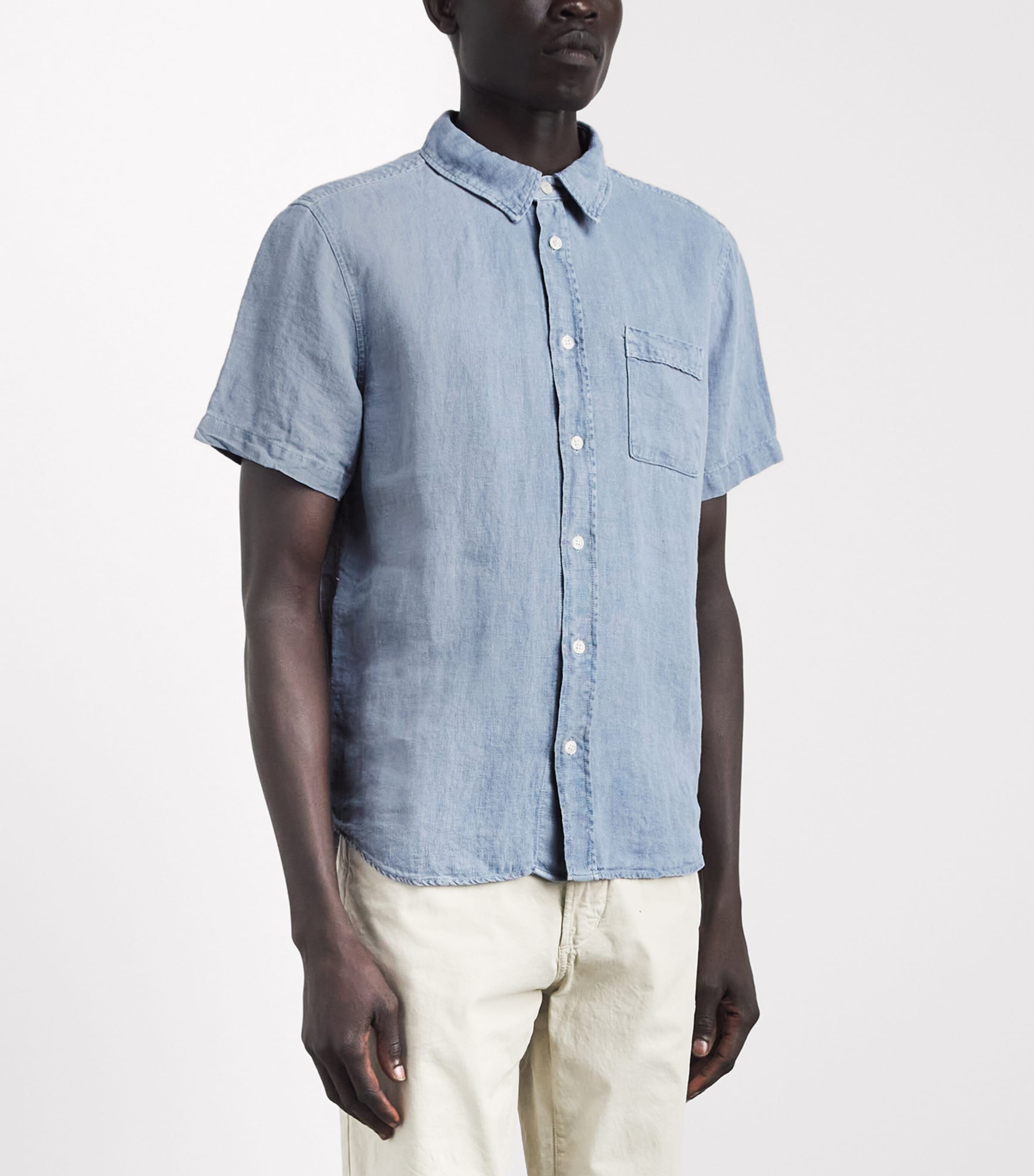 Citizens of Humanity Mens Linen Short-Sleeve Shirt Stone Blue Image 4