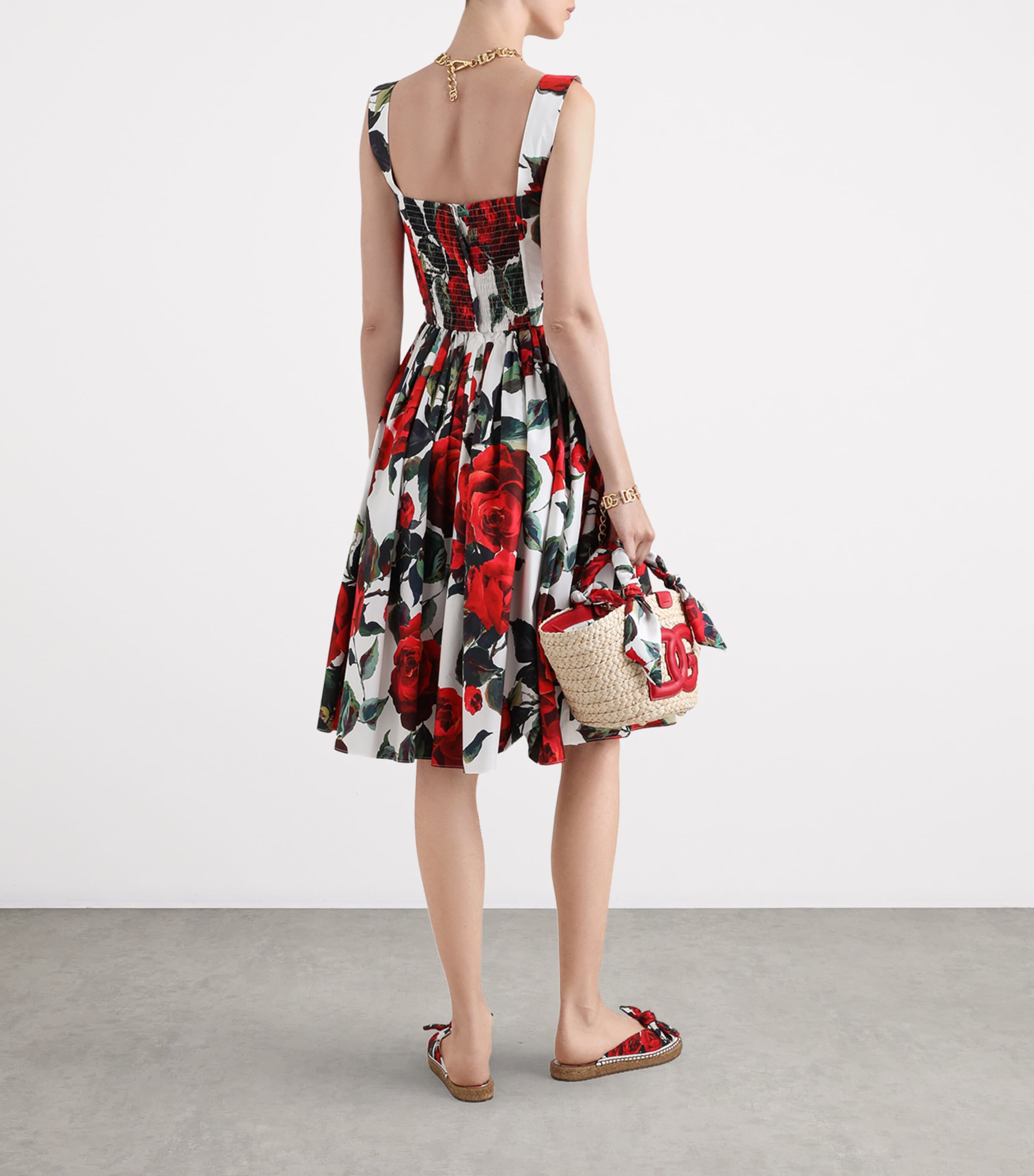 Dolce & Gabbana Pleated Floral Print Midi Dress | Harrods US