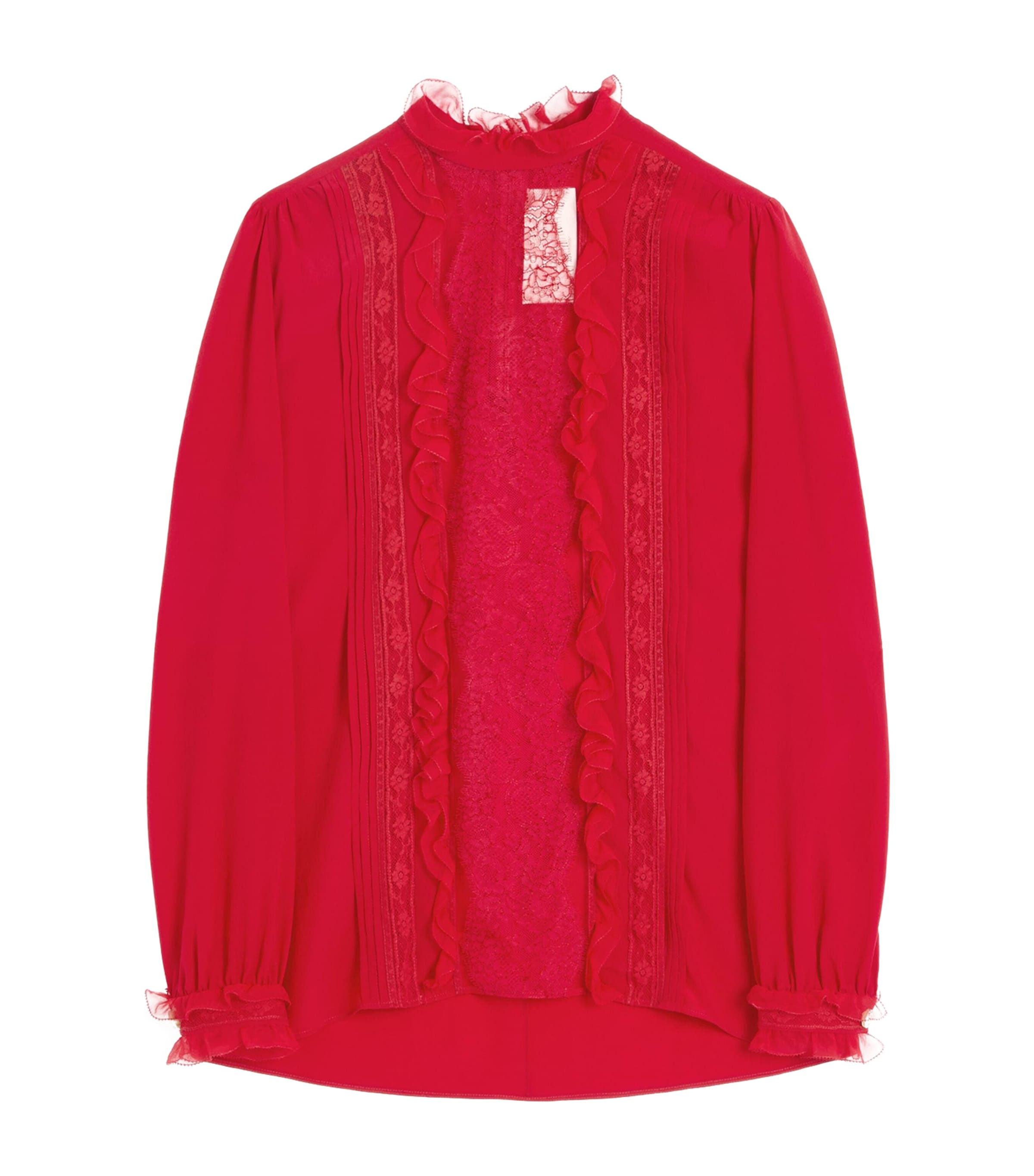 Shop Valentino Silk Lace-detail Blouse In Red