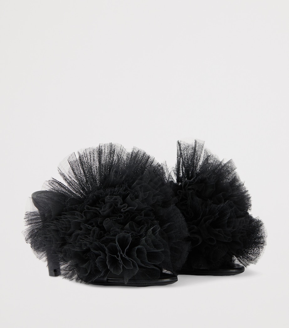 Leather Tulle-Ruffle Heeled Mules 95 BLACK Image 2
