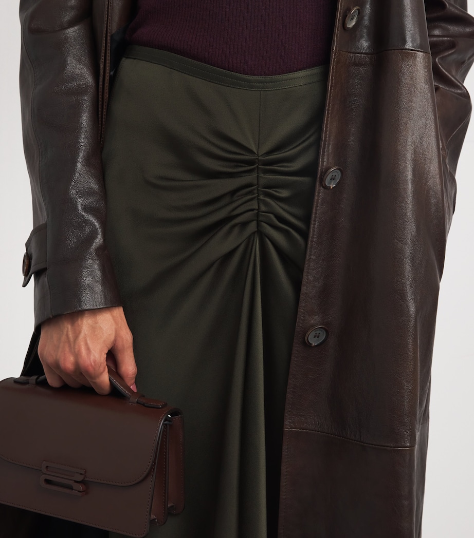 Satin Gathered Waist Midi Skirt 2706 DARK OLIVE Image 6