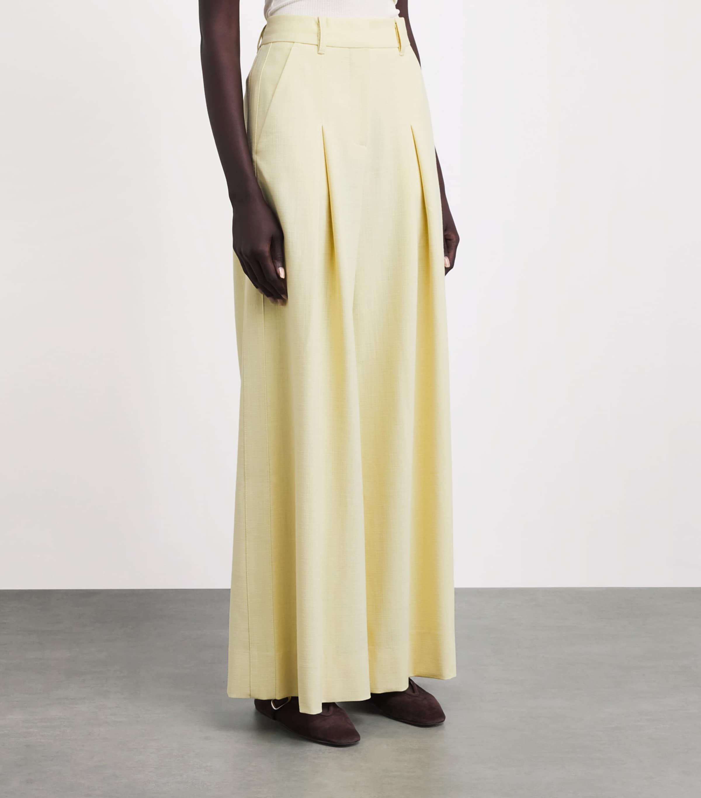 ME+EM Womens Pleated Wide-Leg Trousers Dusted Lemon Yellow Image 4
