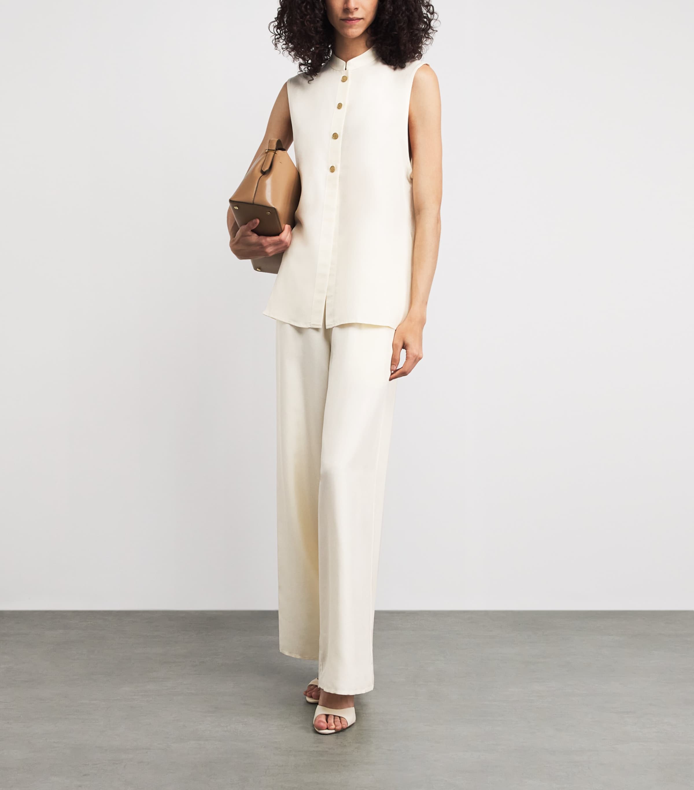 Le Kasha Womens Silk Sleeveless Abydos Shirt Cream Image 2