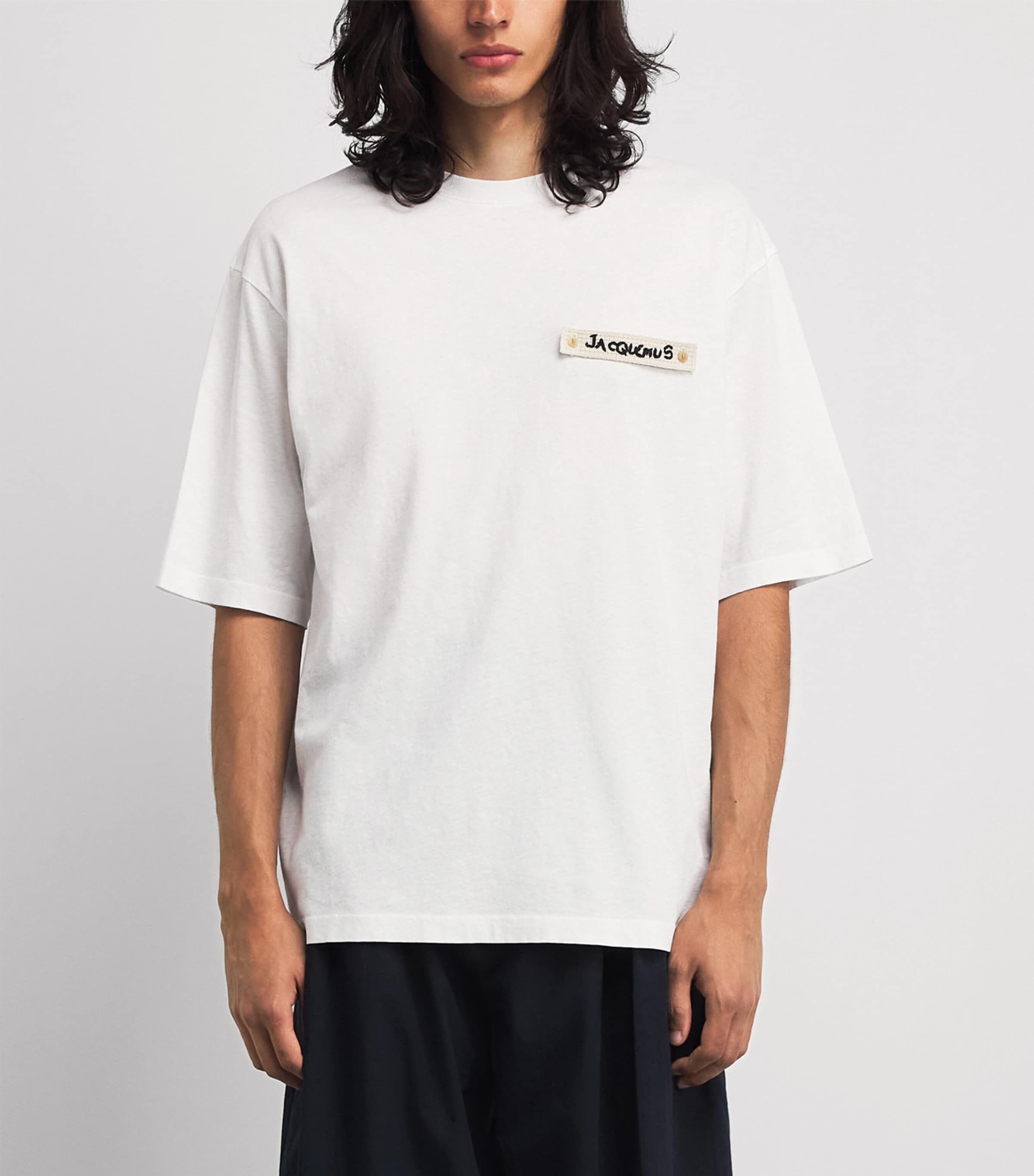 Jacquemus Mens Cotton Crochet Logo T-Shirt Bg Kntd Ptch Wht Image 4