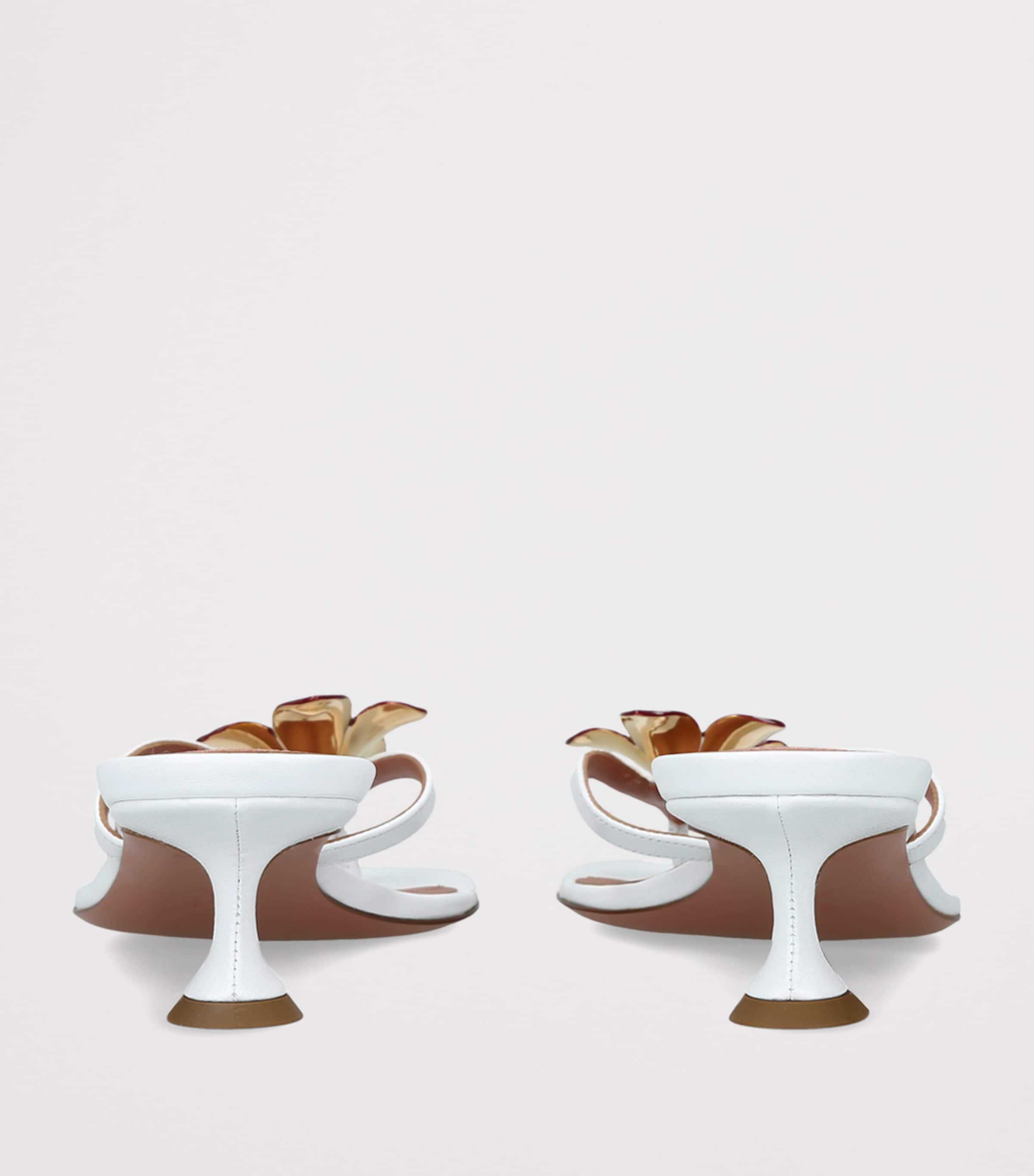Amina Muaddi Leather Vittoria Flower Heeled Sandals 45 White Image 4