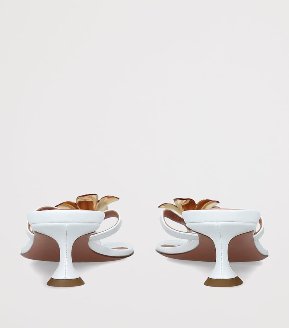 Amina Muaddi Leather Vittoria Flower Heeled Sandals 45 White Image 4