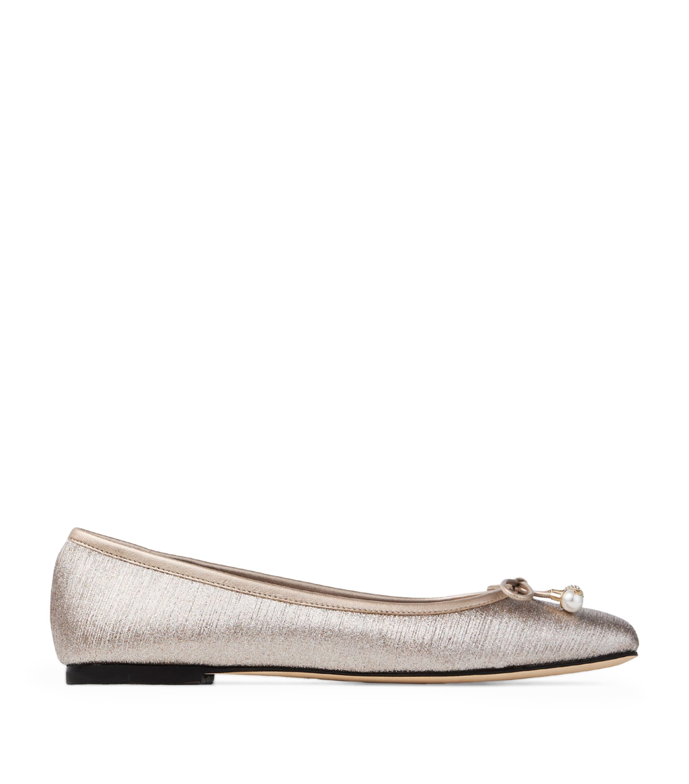 Jimmy Choo Silver Leather Ballet Flats In Nude