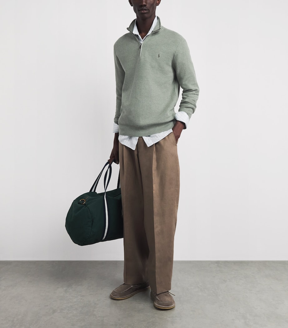 Polo Ralph Lauren Mens Cotton Half-Zip Sweater Fern Green Heather Image 2