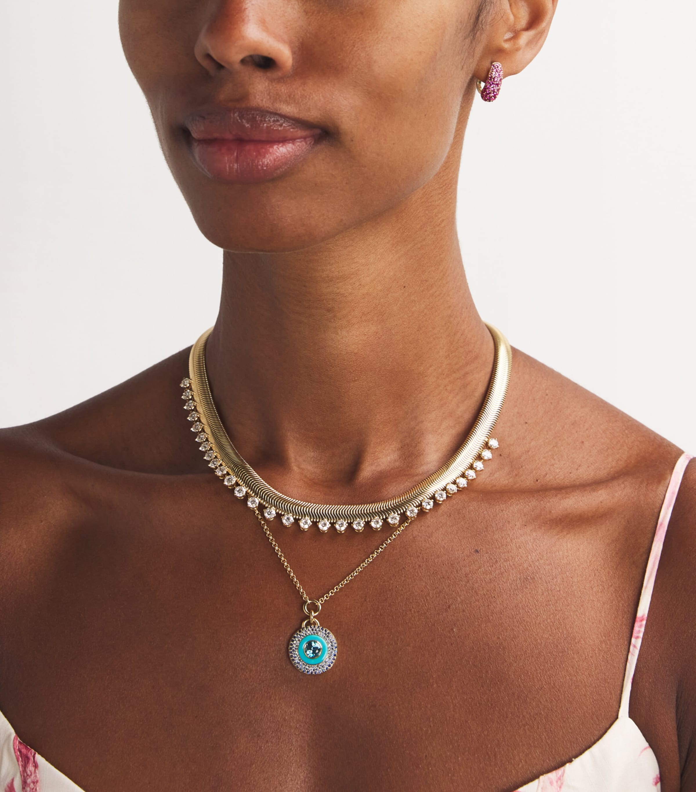 Yellow Gold and Pink Sapphire Holly Huggie Earrings YELLOW GOLD Image 2