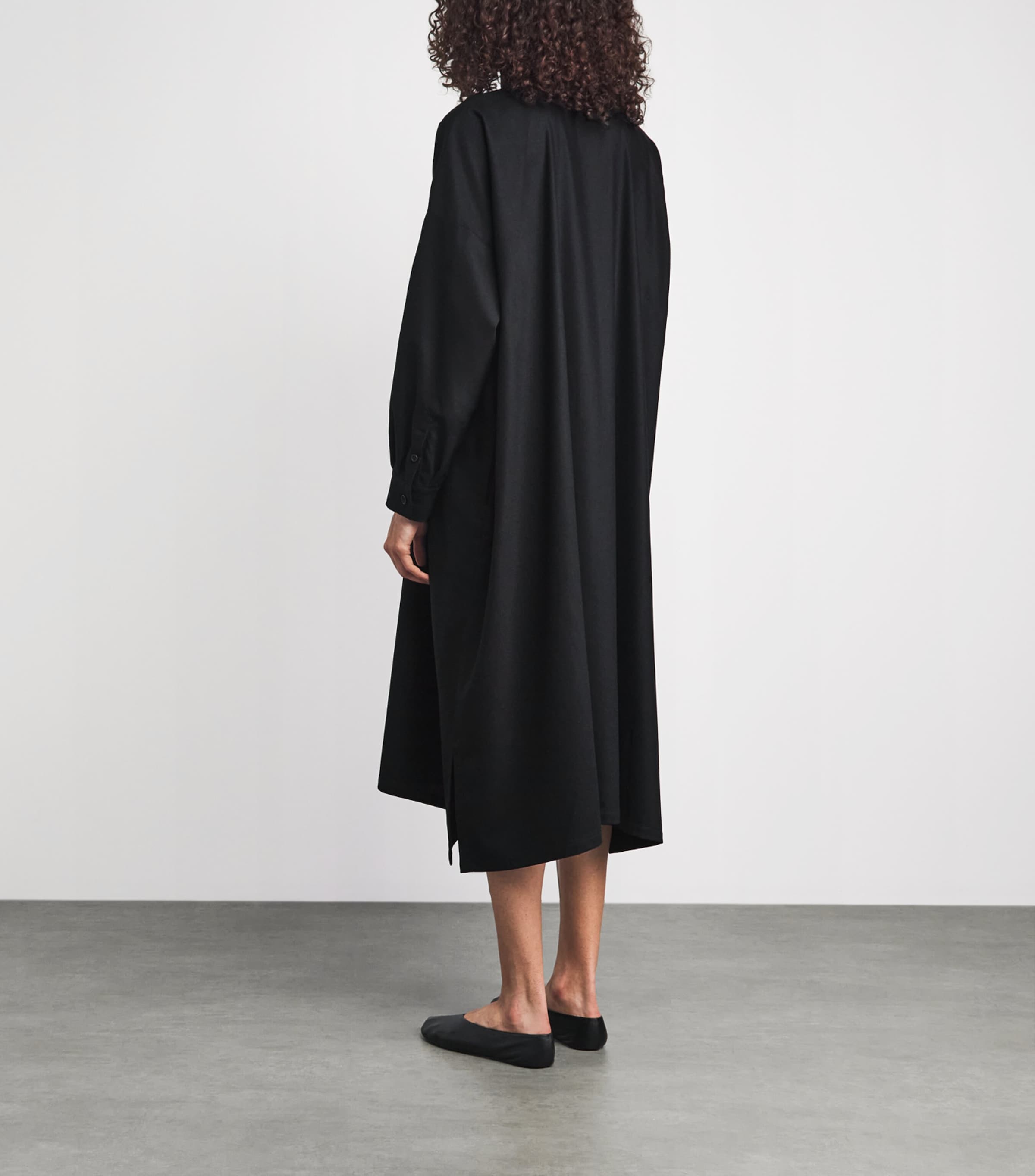 Eskandar Womens Virgin Wool-Cashmere Wide Midi Shirt Dress Black Image 4