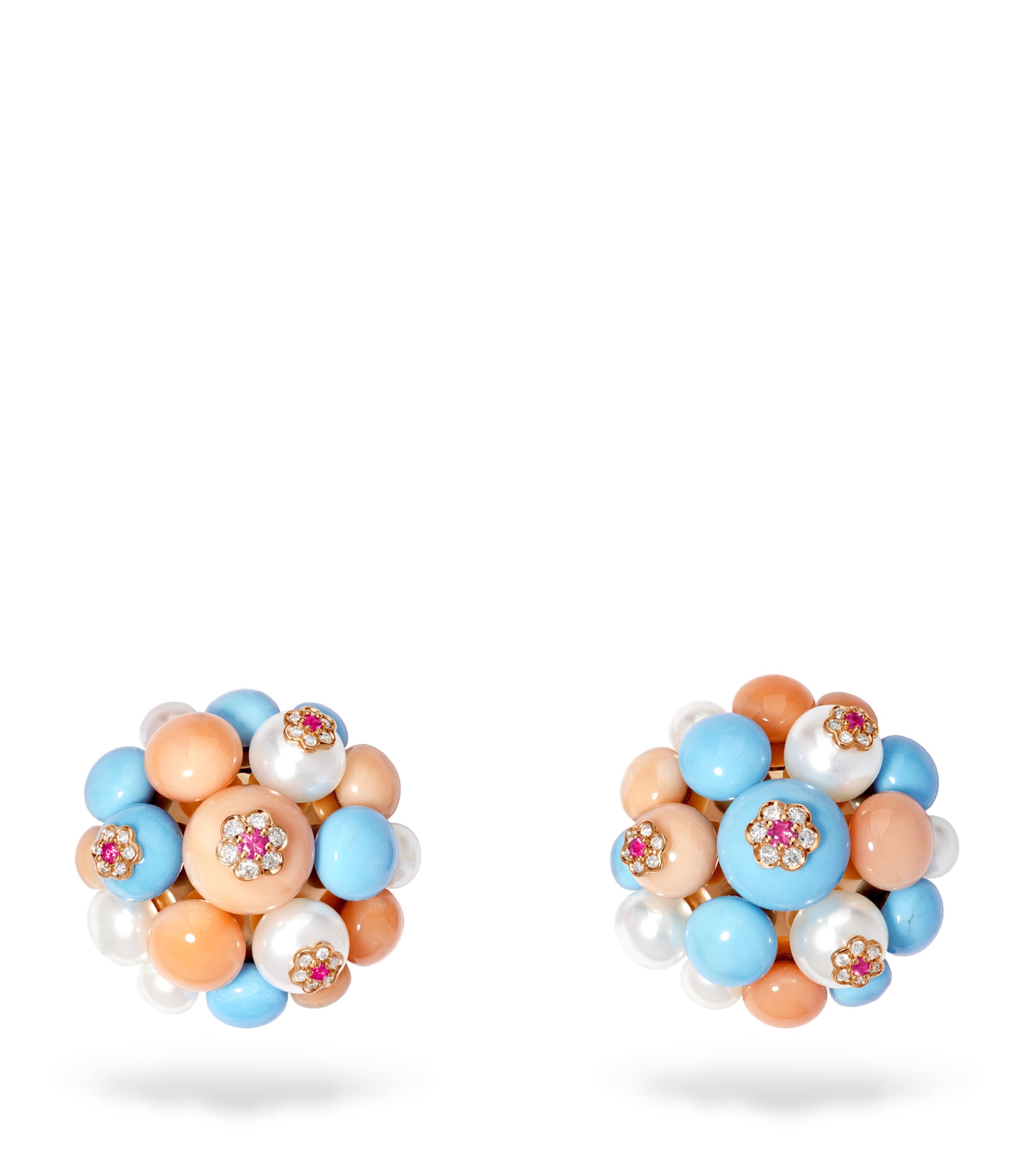 David Morris Rose Gold, Diamond And Sapphire Large Berry Cluster Earrings In Multi
