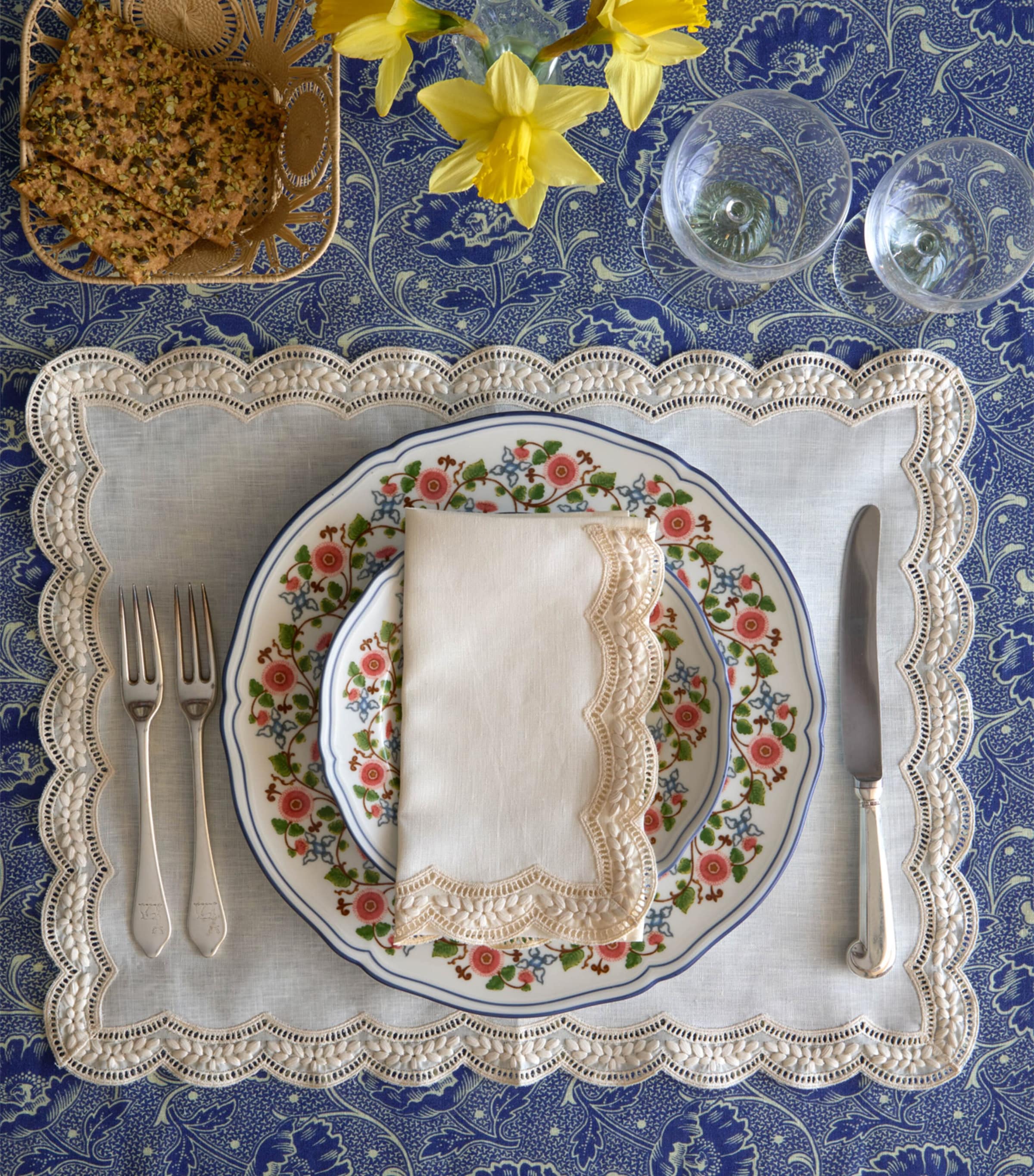 Linen Embroidered Emilia Placemat (50cm x 40cm) WHITE Image 3