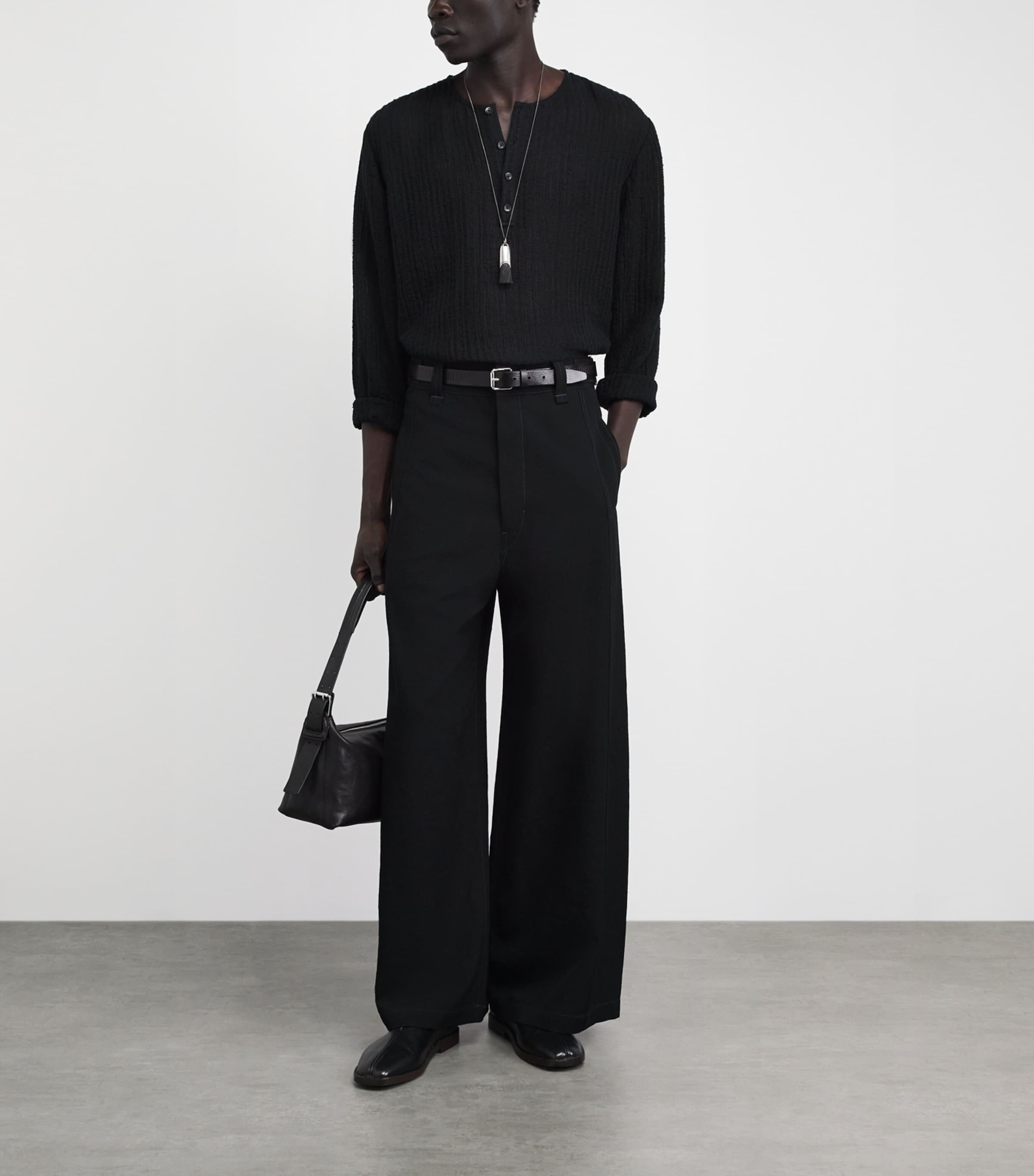 Lemaire Mens Wool Utility Wide-Leg Trousers Black Image 2