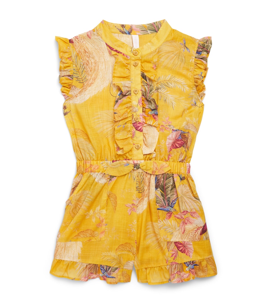 Cotton Rhiannon Frill Playsuit (2-12 Years) MUSTARD PALM FLORAL Image 1