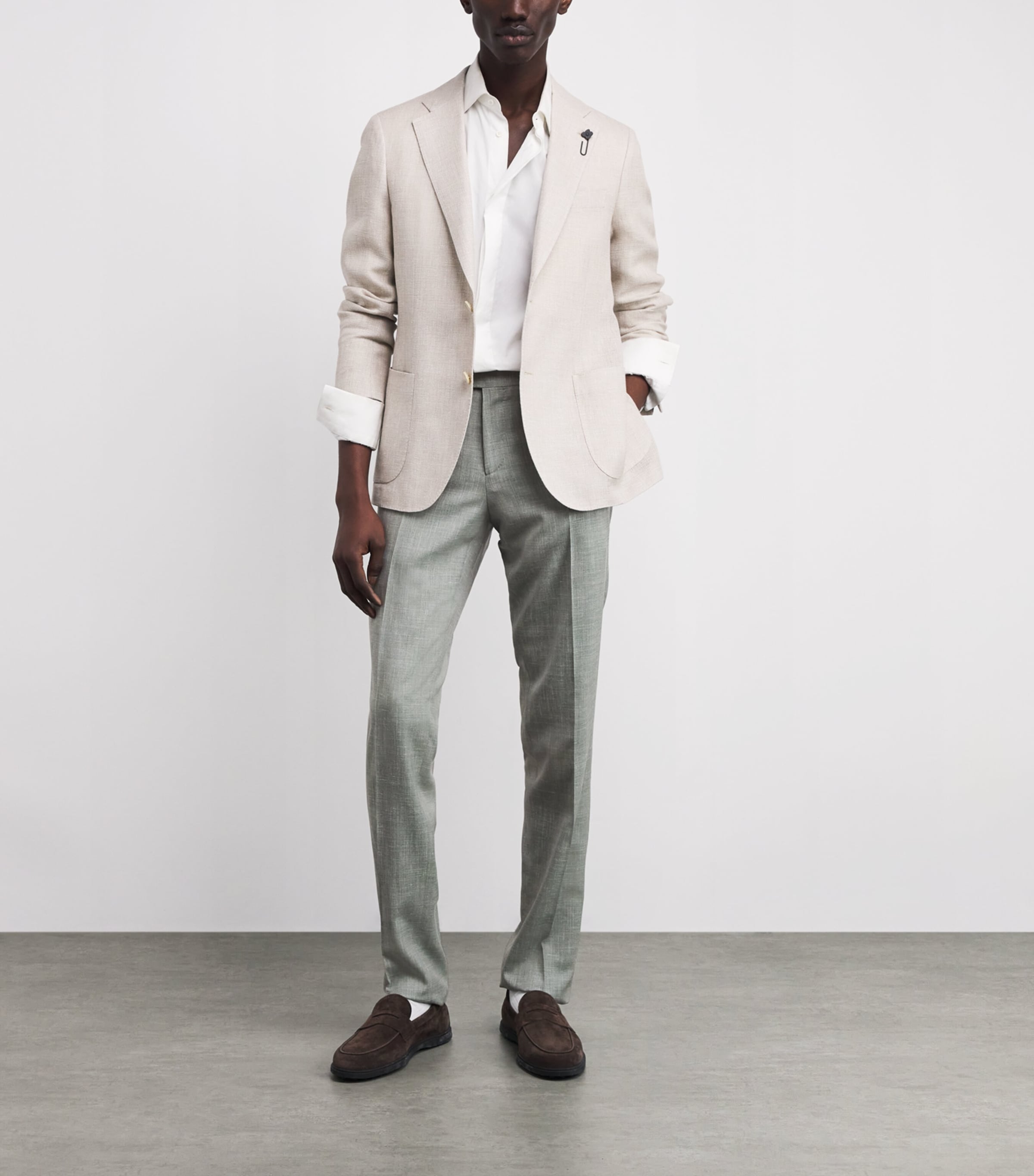 Wool-Silk-Linen Straight Trousers 510 SAGE GRREN Image 2