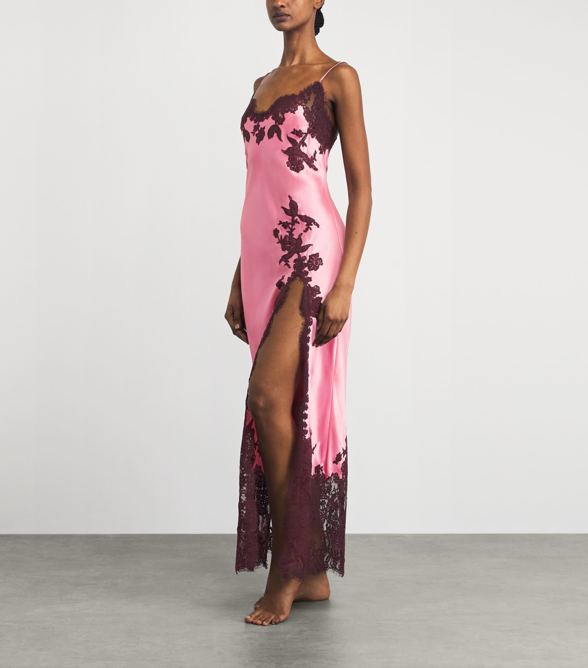 Marjolaine Womens Silk-Lace Maxi Slip Dress Blush/brun Image 4