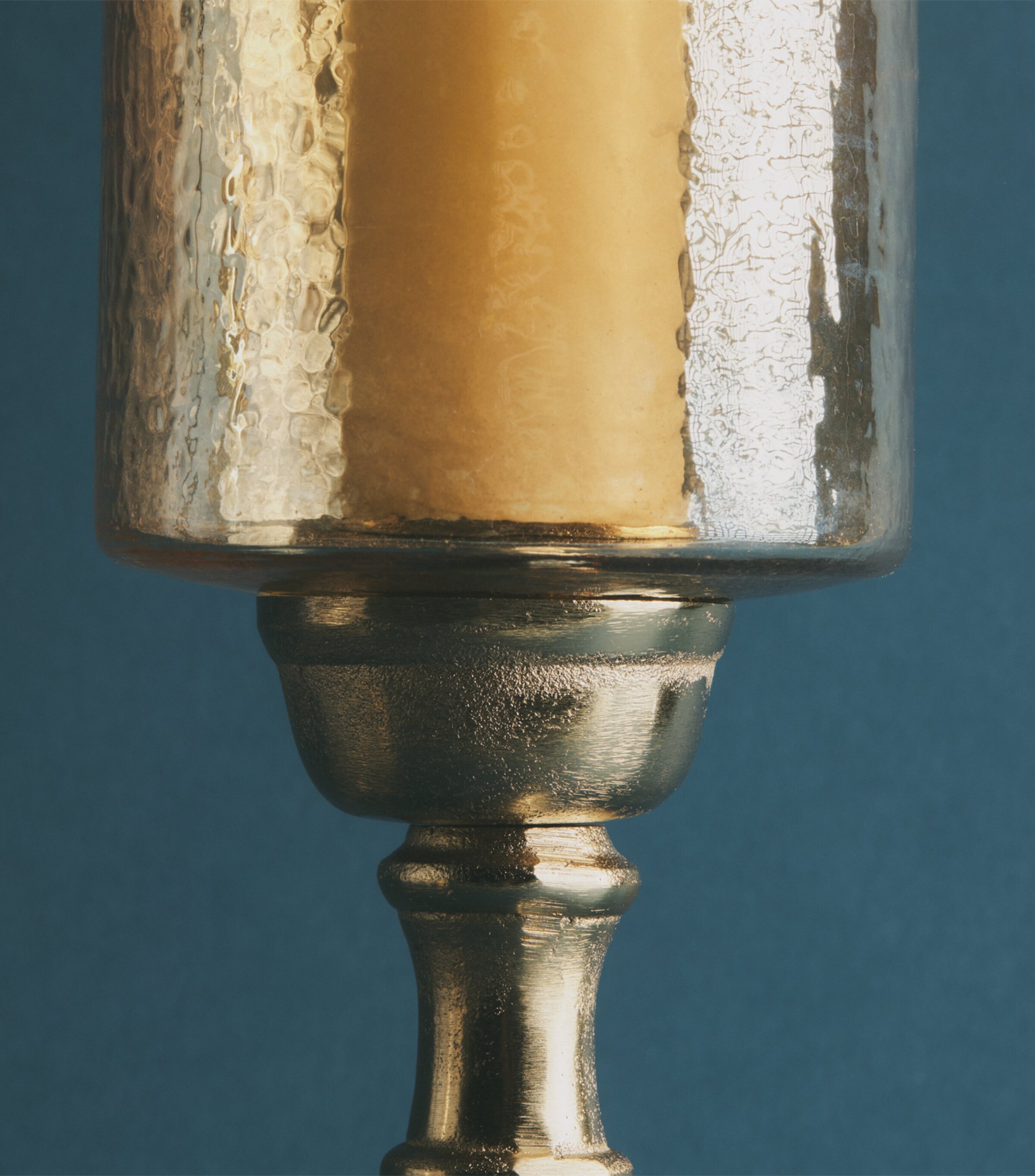 Harrods Tall Glass Hurricane Candle Holder Amber/gold Image 2