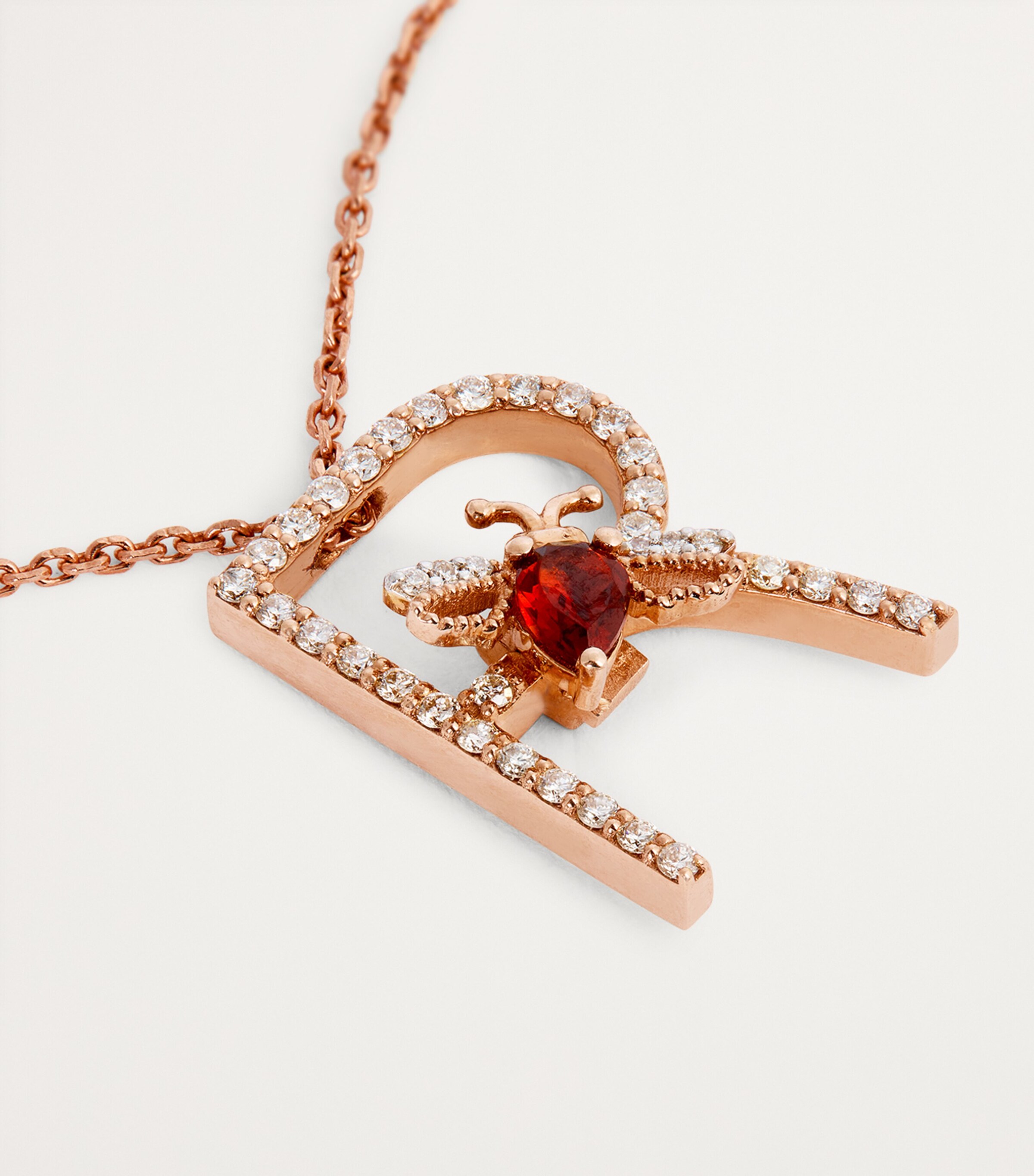 Rose Gold, Diamond and Garnet Letter 'R' Necklace ROSE GOLD Image 5