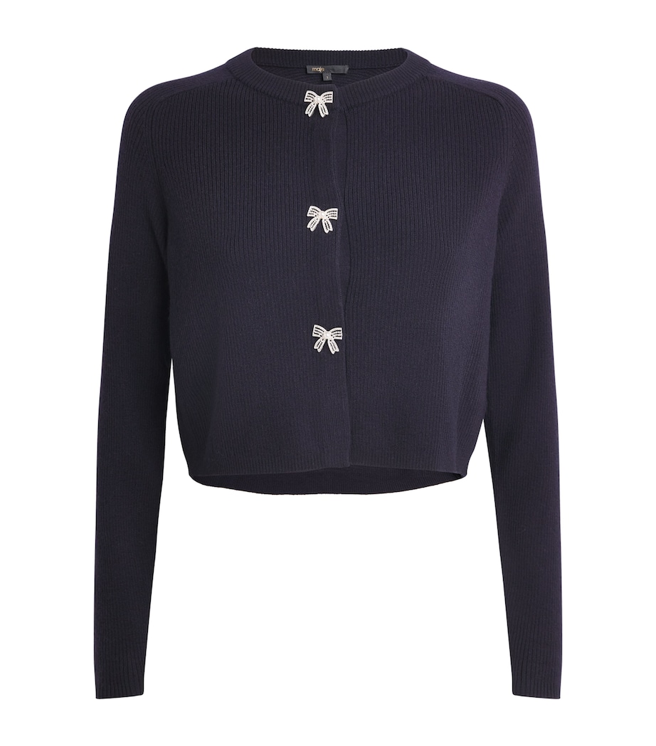 Wool Rib-Knit Bow Cardigan NAVY Image 1
