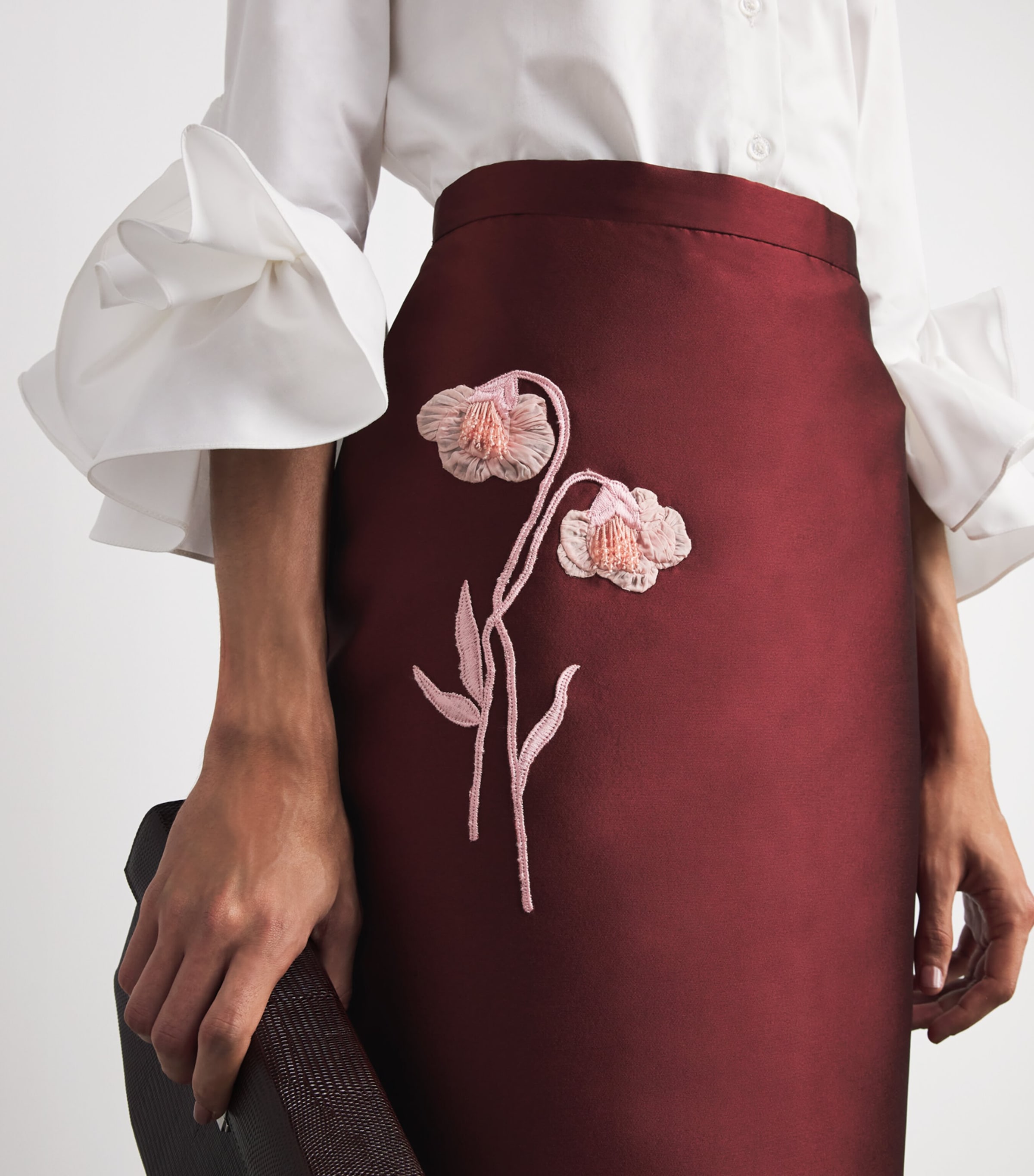 Erdem Womens Embroidered Mikado Midi Pencil Skirt Bordeaux Image 3
