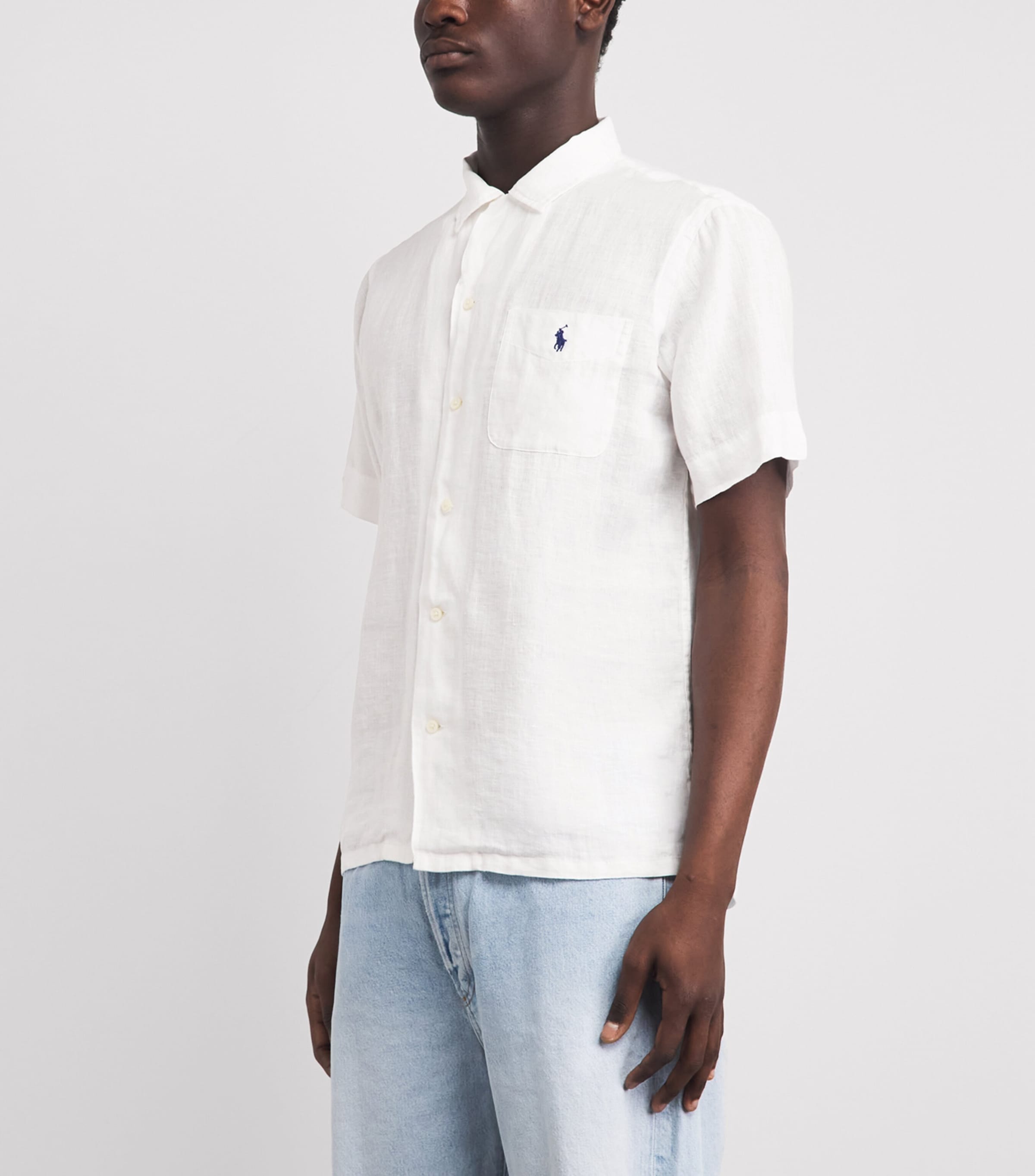Polo Ralph Lauren Mens Linen Short-Sleeve Classic-Fit Shirt White Image 4