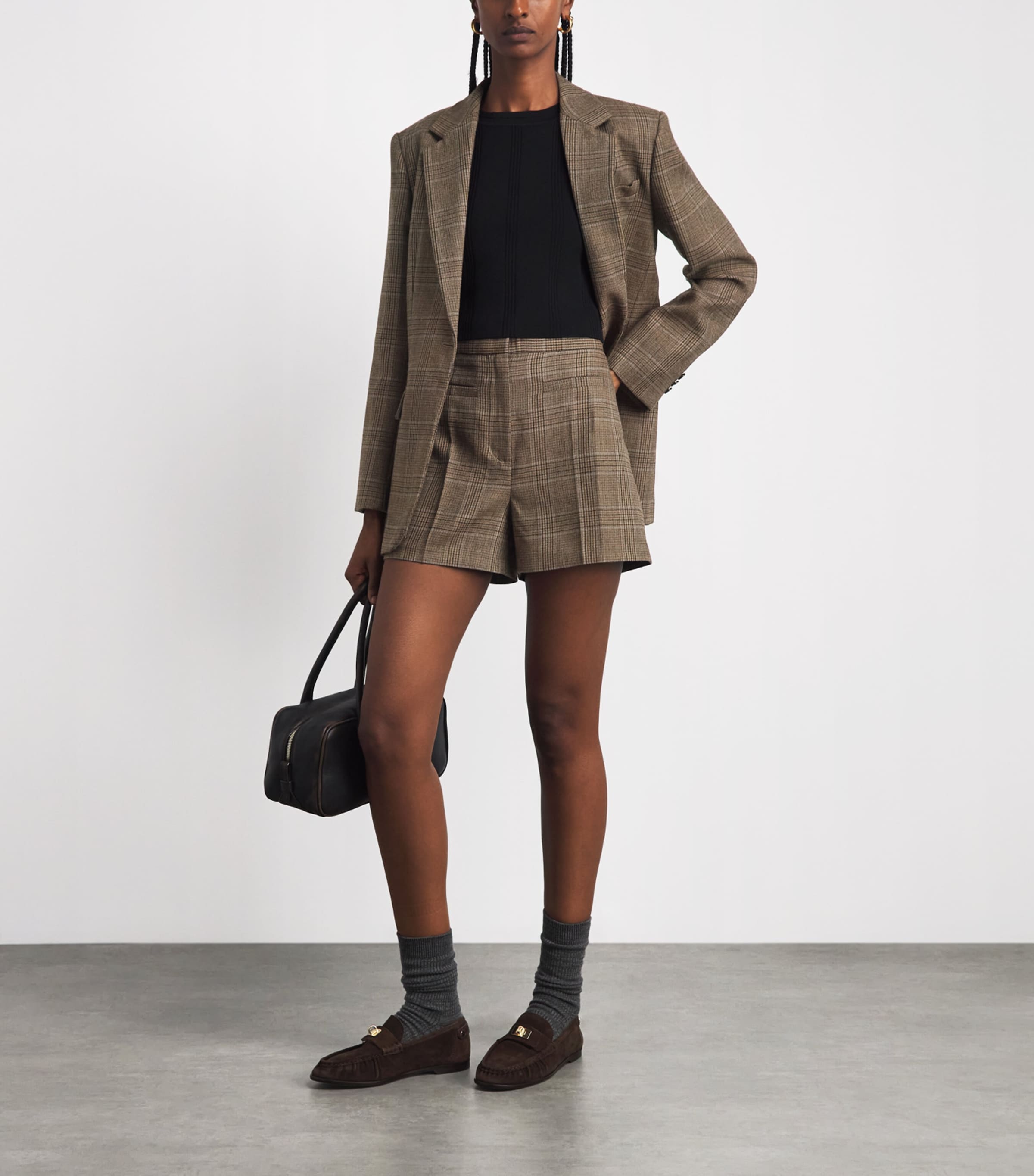 Sandro Paris Womens Wool Check Shorts Caramel Image 2
