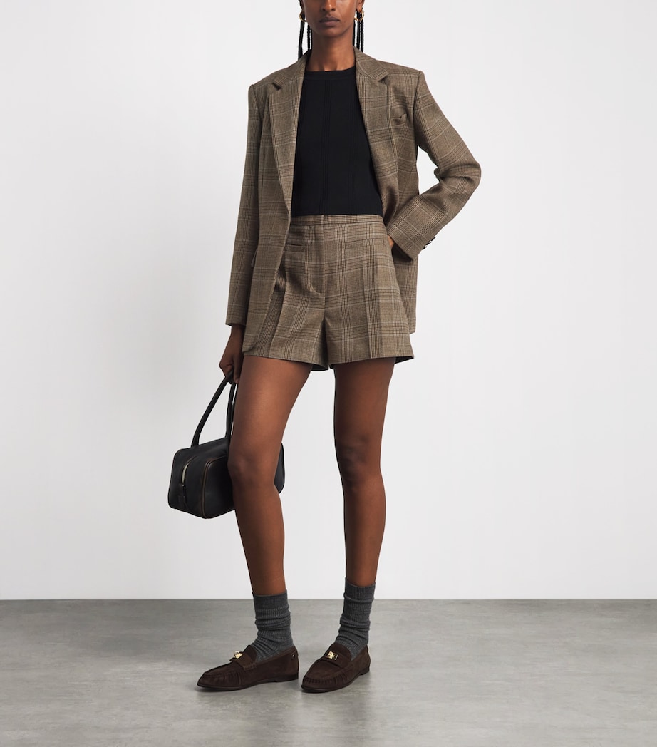 Sandro Paris Womens Wool Check Shorts Caramel Image 2