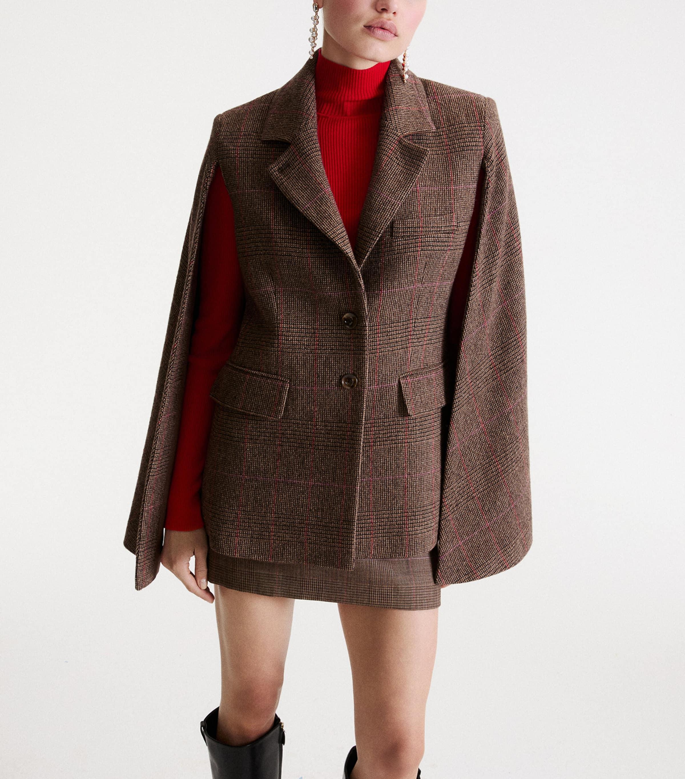 Marella Womens Wool-Blend Check Cape Brown Image 5