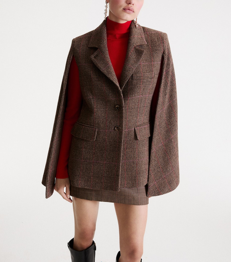 Marella Womens Wool-Blend Check Cape Brown Image 5