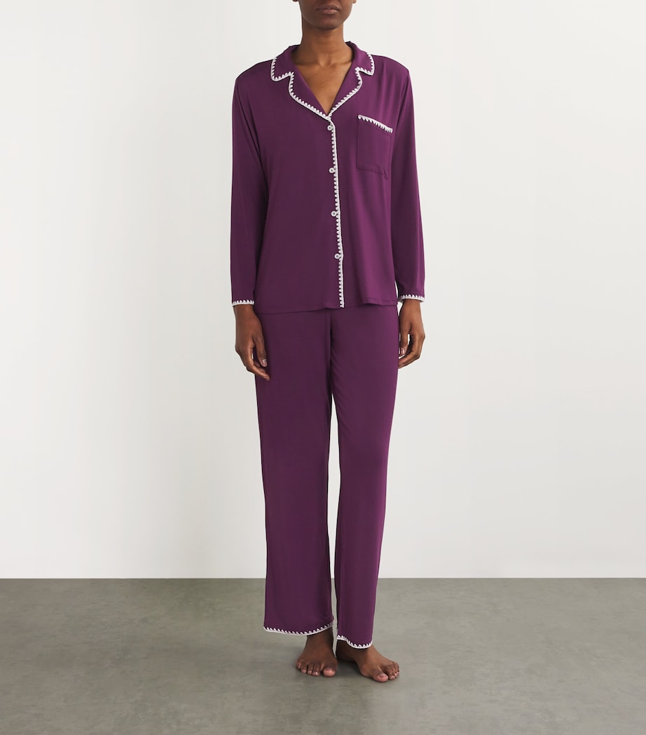 Eberjey Womens Frida Long Pyjama Set Plum/ivory Pl/iv Image 2