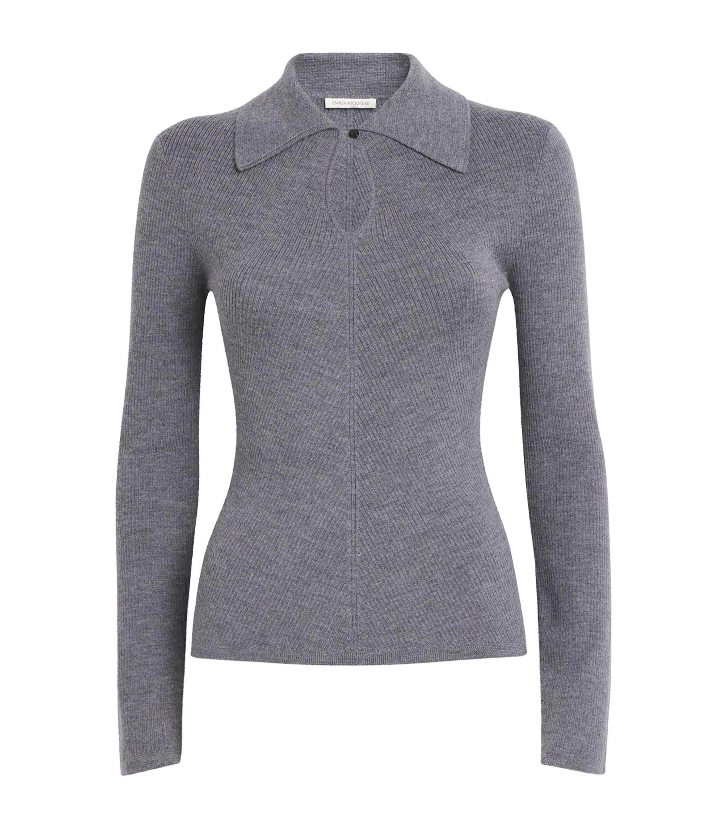 Emilia Wickstead Wool Cashfeel Collared Sweater In Gray