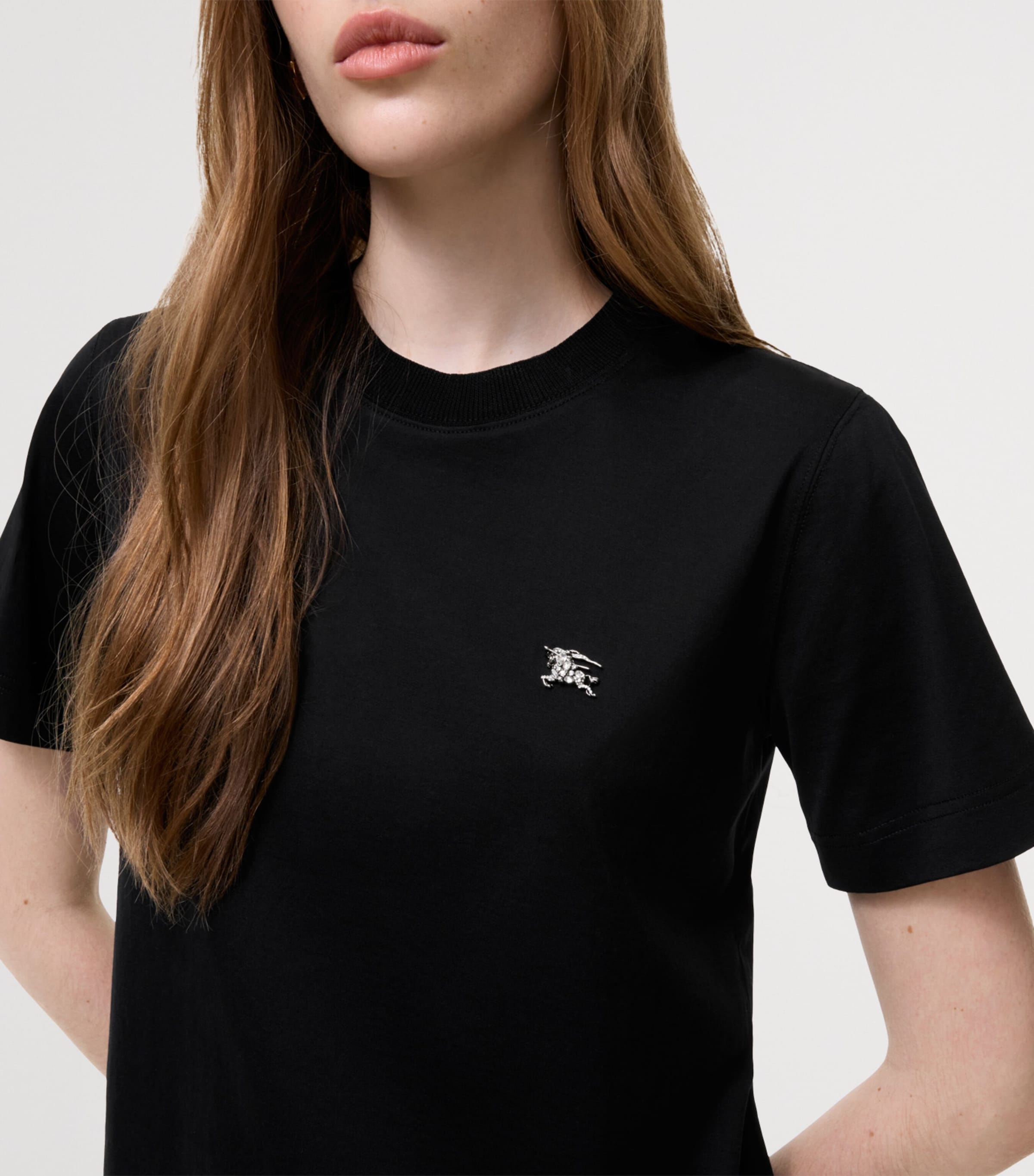 Burberry Womens Cotton Embellished EKD T-Shirt Black Image 3