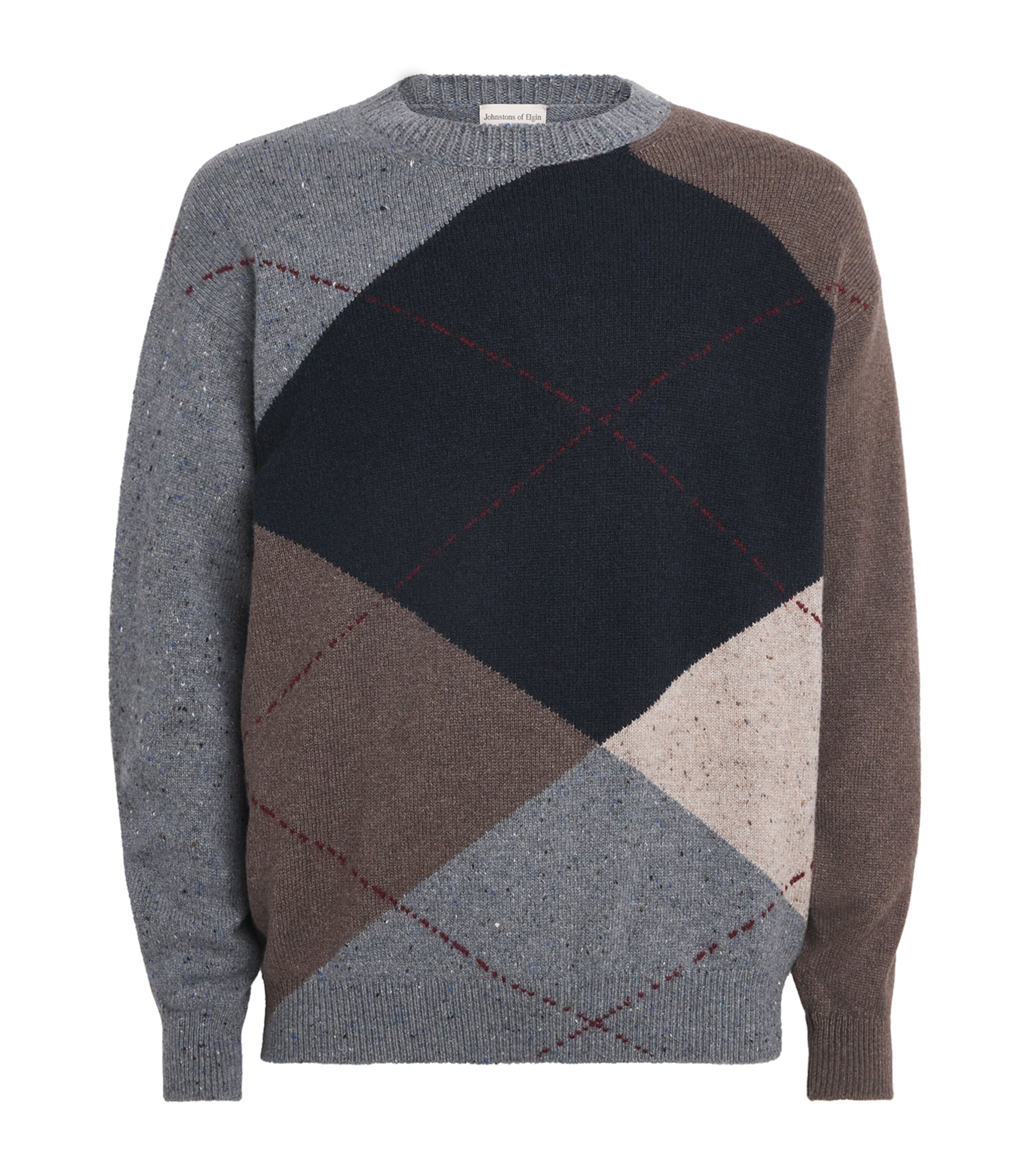 Johnstons Of Elgin Mens Cashmere Exploded Argyle Sweater Cairngorm Image 1