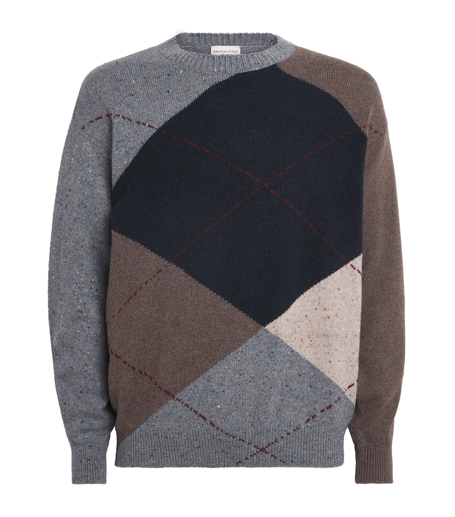 Johnstons Of Elgin Mens Cashmere Exploded Argyle Sweater Cairngorm Image 1