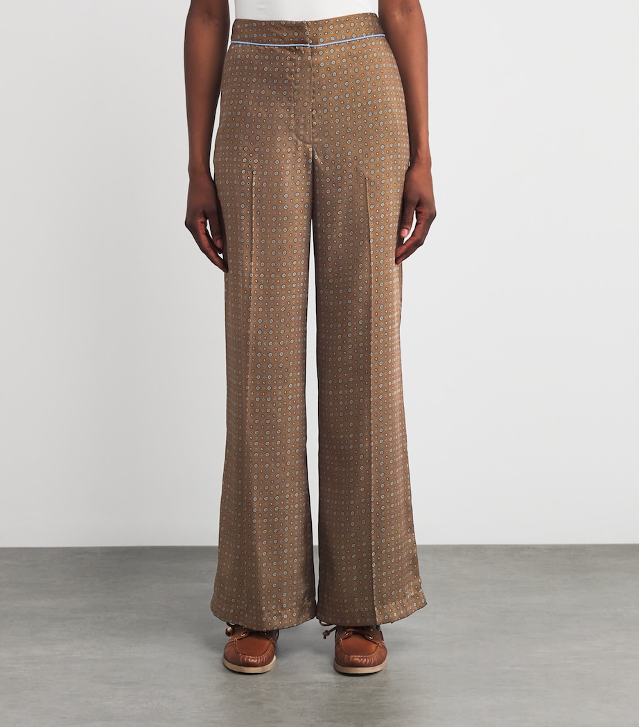 Satin Printed Straight Trousers BROWN TIE Image 3