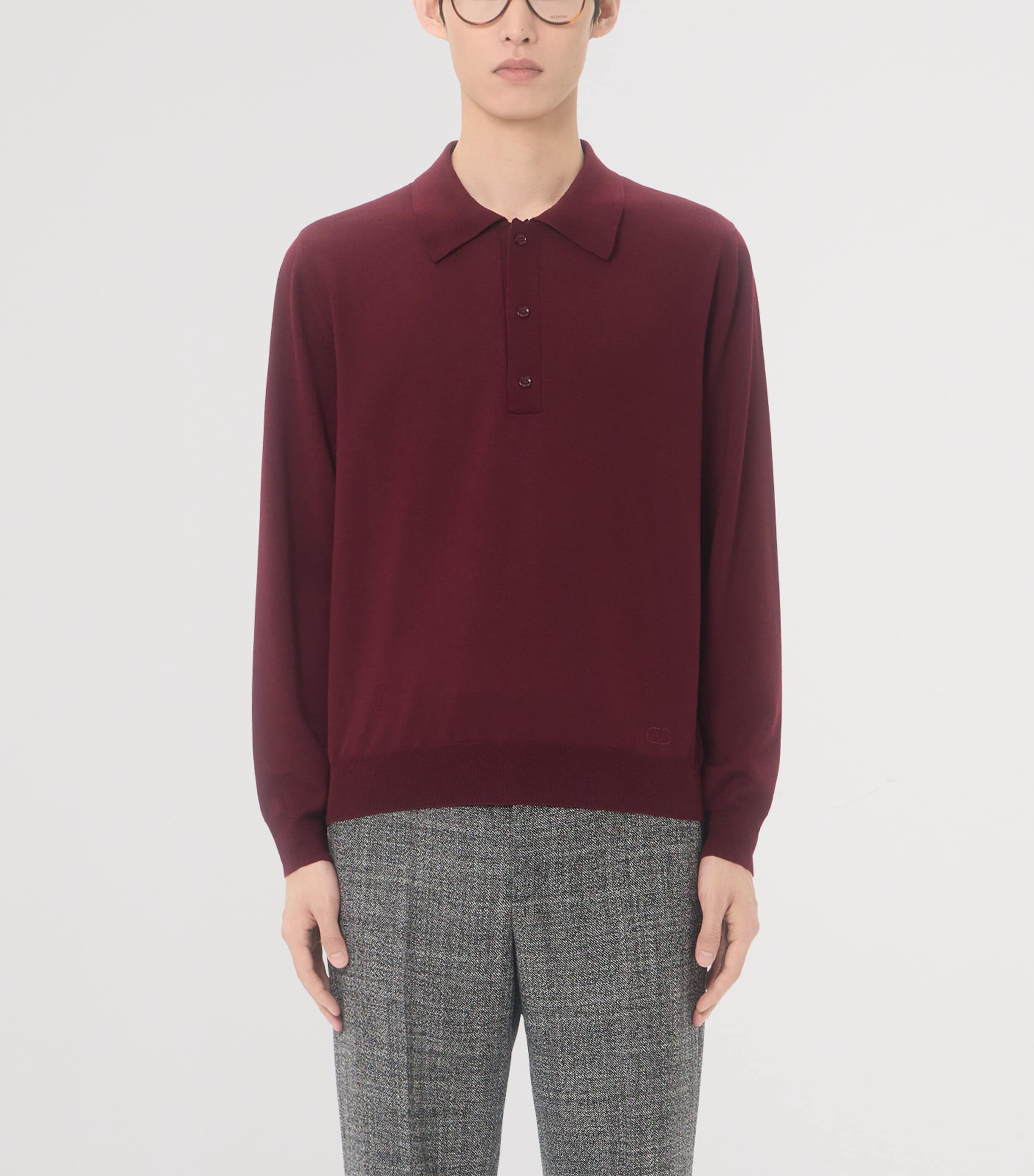 Valentino Garavani Mens Virgin Wool Long-Sleeve Polo Shirt Image 2
