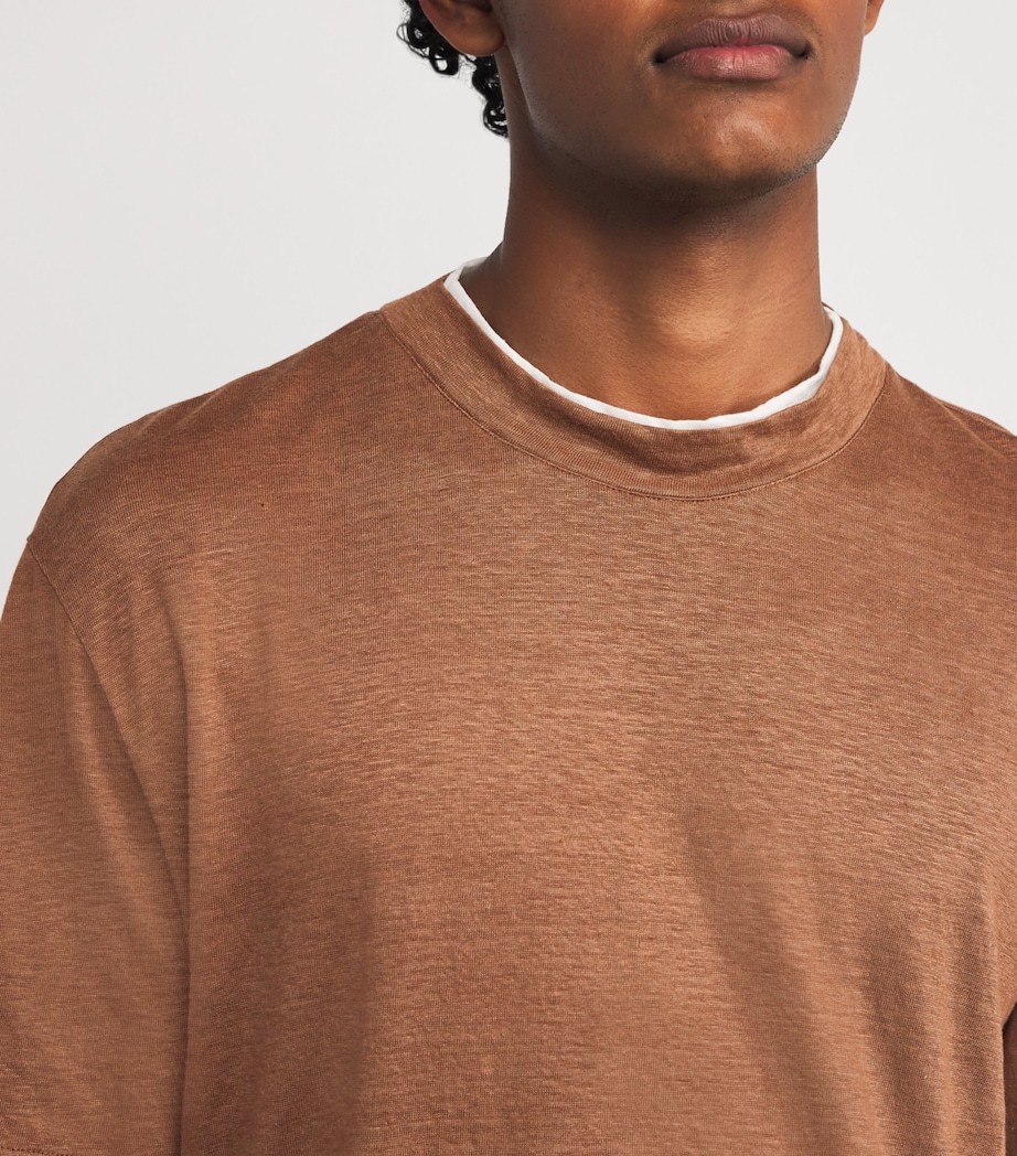 Eleventy Mens x Harrods Linen Layered T-Shirt Vicuna E Bianco Image 6