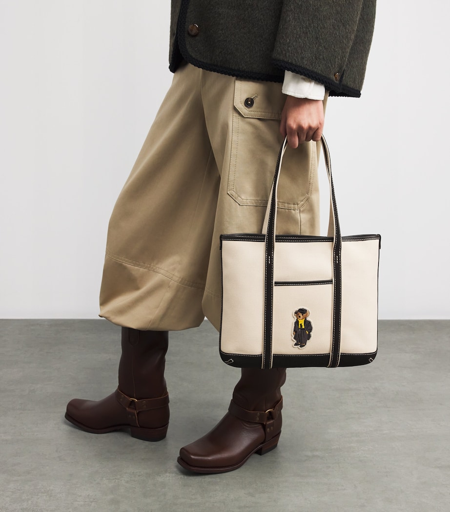 Small Canvas Polo Bear Tote Bag ECRU/BLACK Image 5