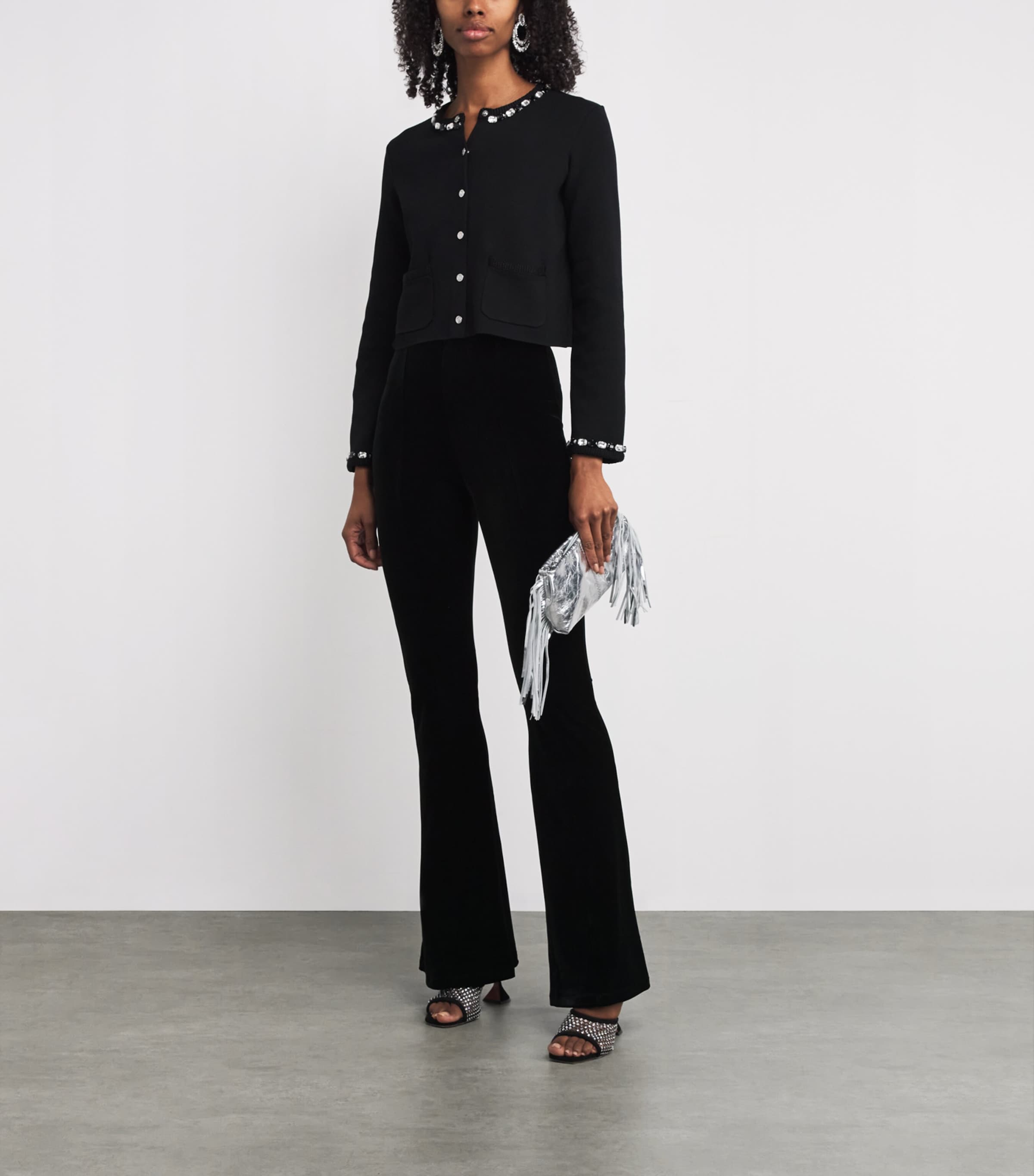 Stretch-Velvet Flared Trousers BLACK Image 2