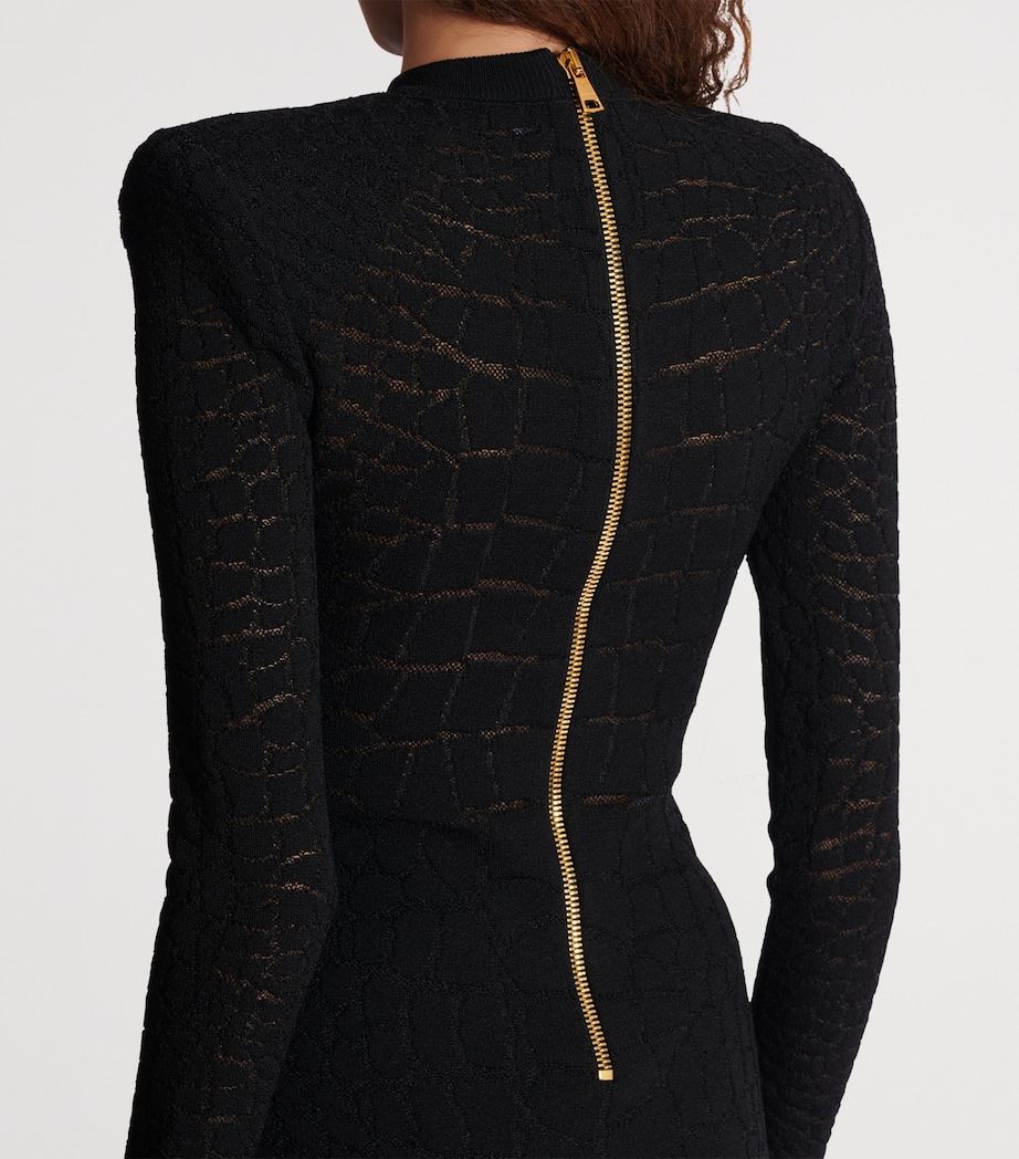 Embellished Crocodile-Knit Mini Dress 0PA NOIR Image 8