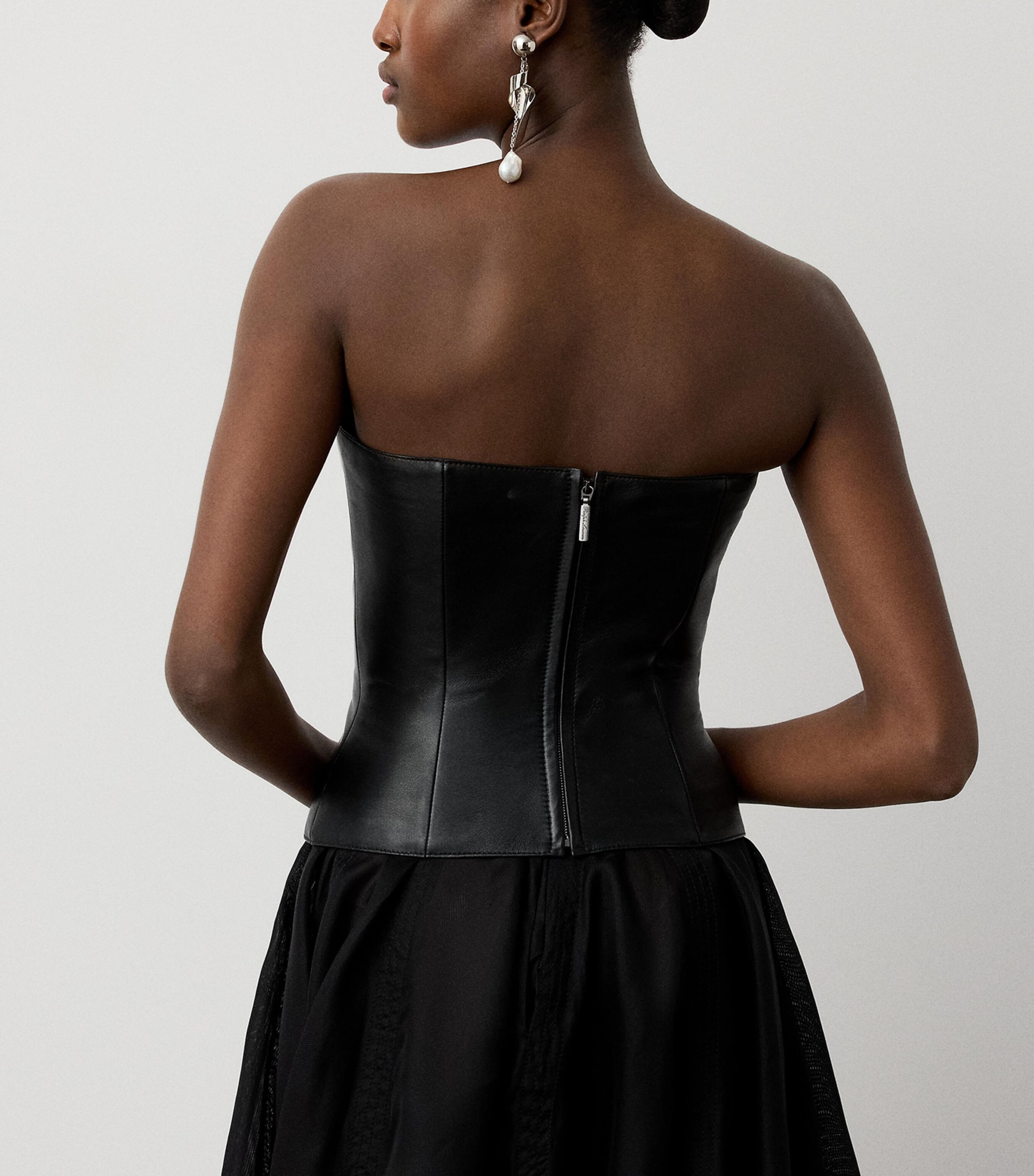 Ralph Lauren Collection Womens Leather Harling Bustier Top Black Image 3