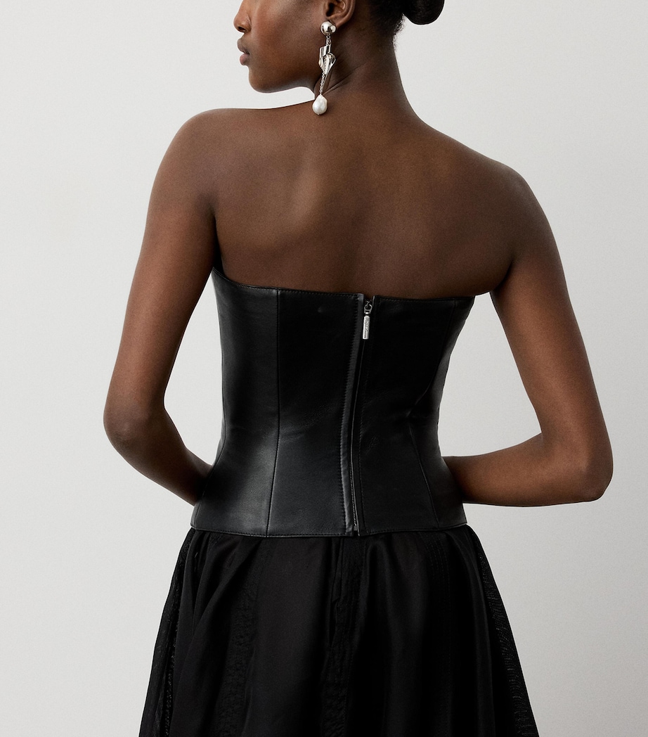 Ralph Lauren Collection Womens Leather Harling Bustier Top Black Image 3
