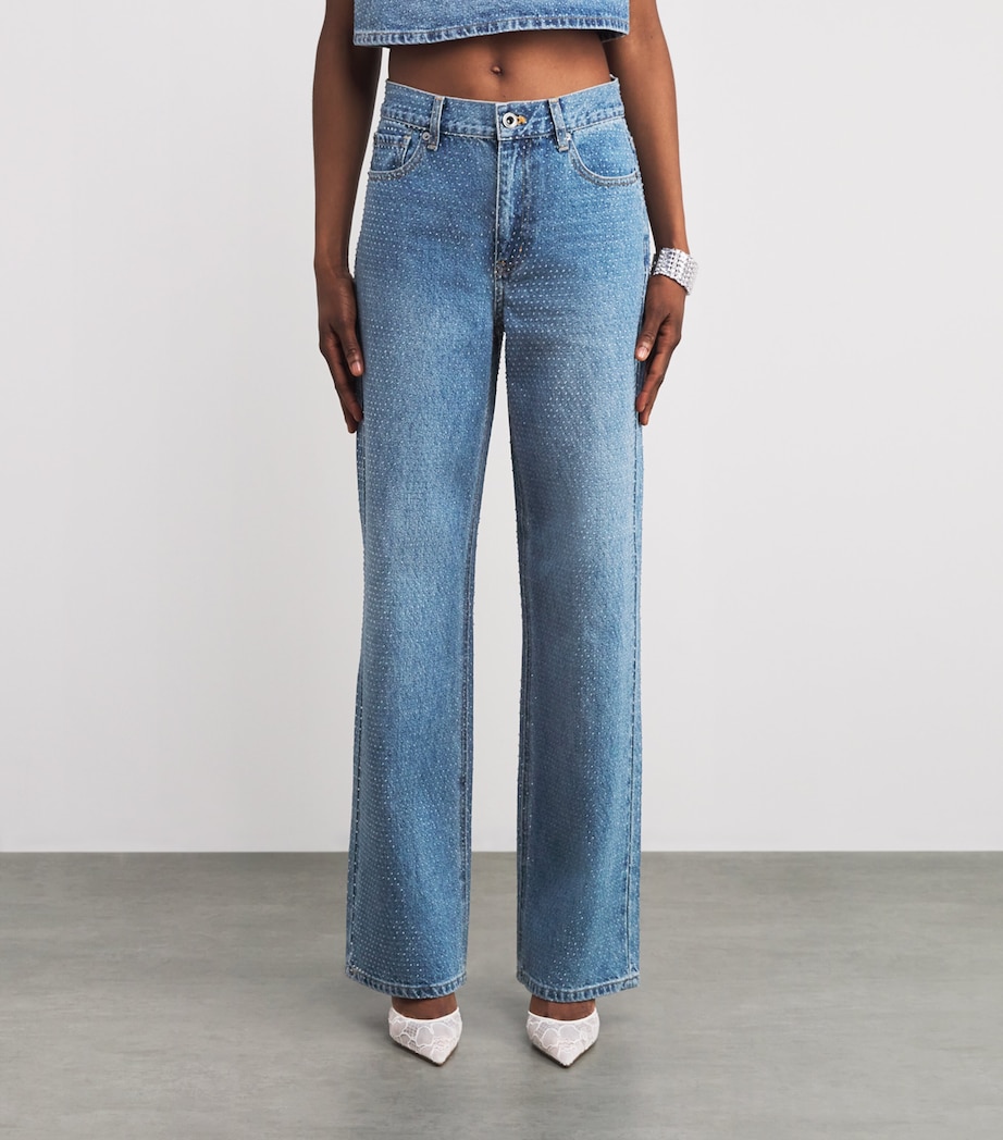 Rhinestone-Embellished Straight Jeans BLUE Image 3