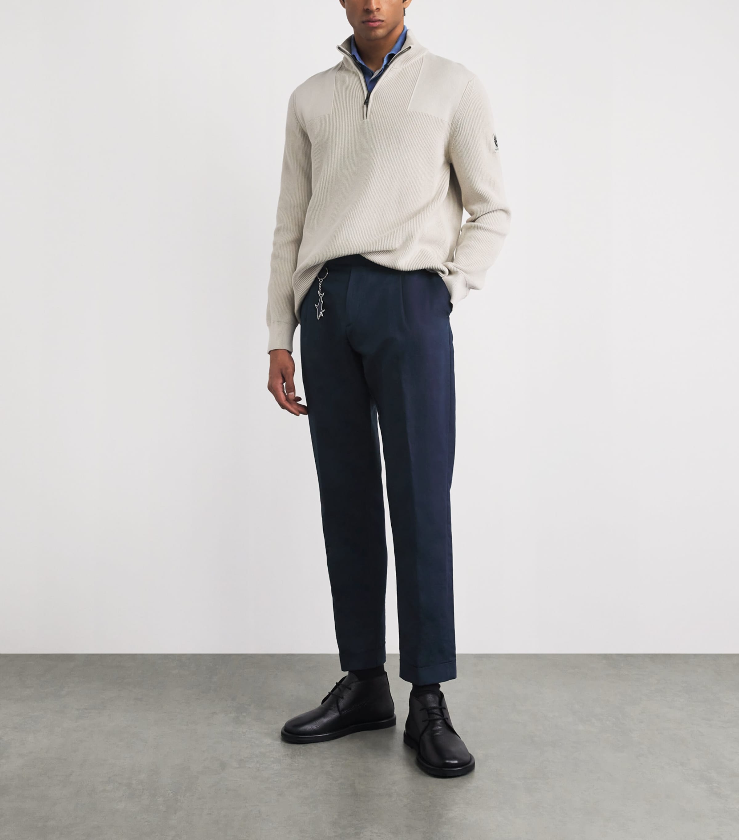 Paul & Shark Mens Linen-Cotton Pleated Straight Chinos Blue Image 2