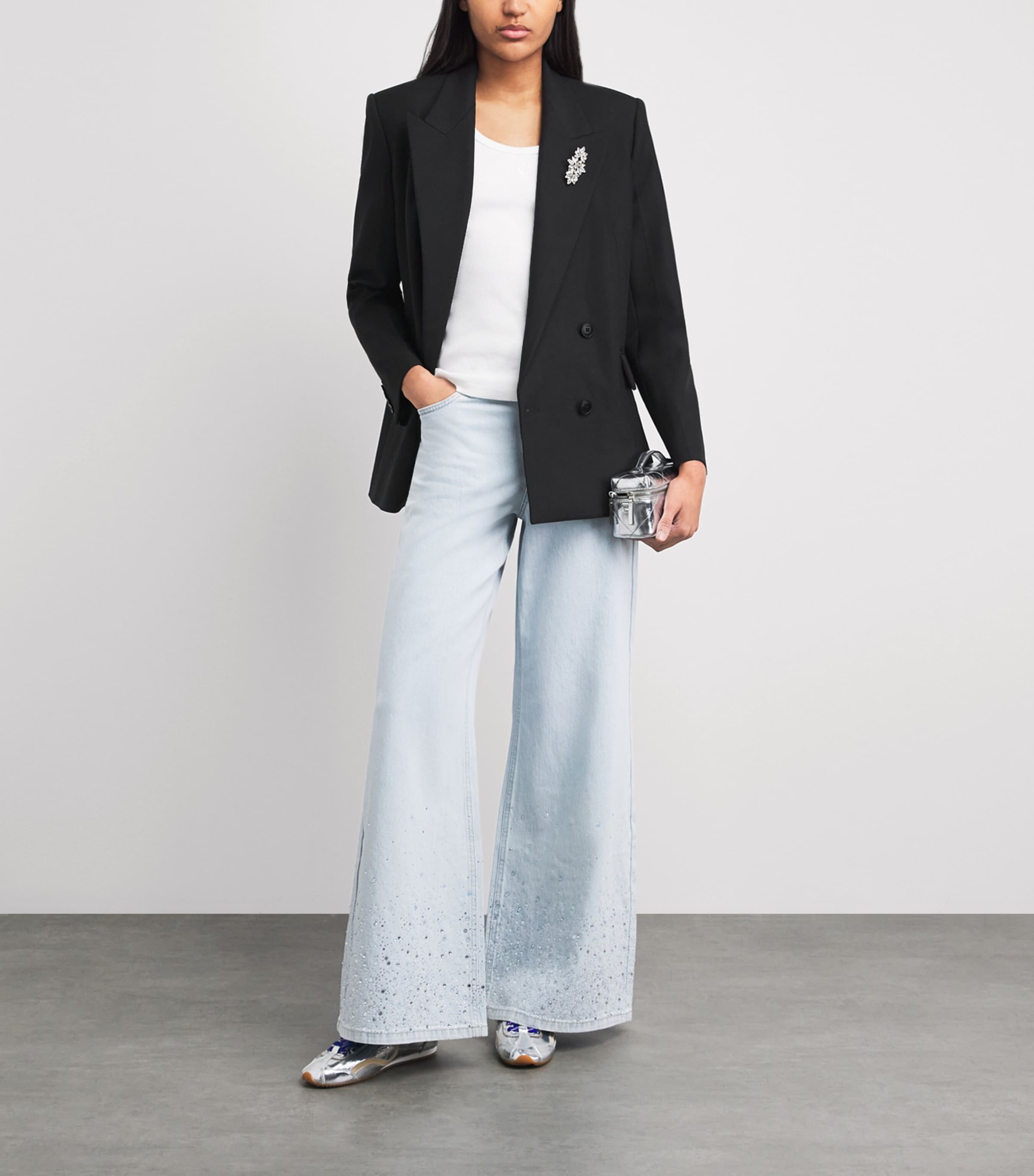 Maje Womens Double-Breasted Brooch Blazer Black Image 2