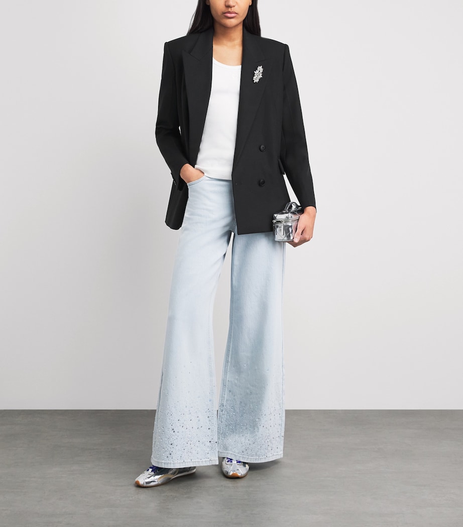 Maje Womens Double-Breasted Brooch Blazer Black Image 2