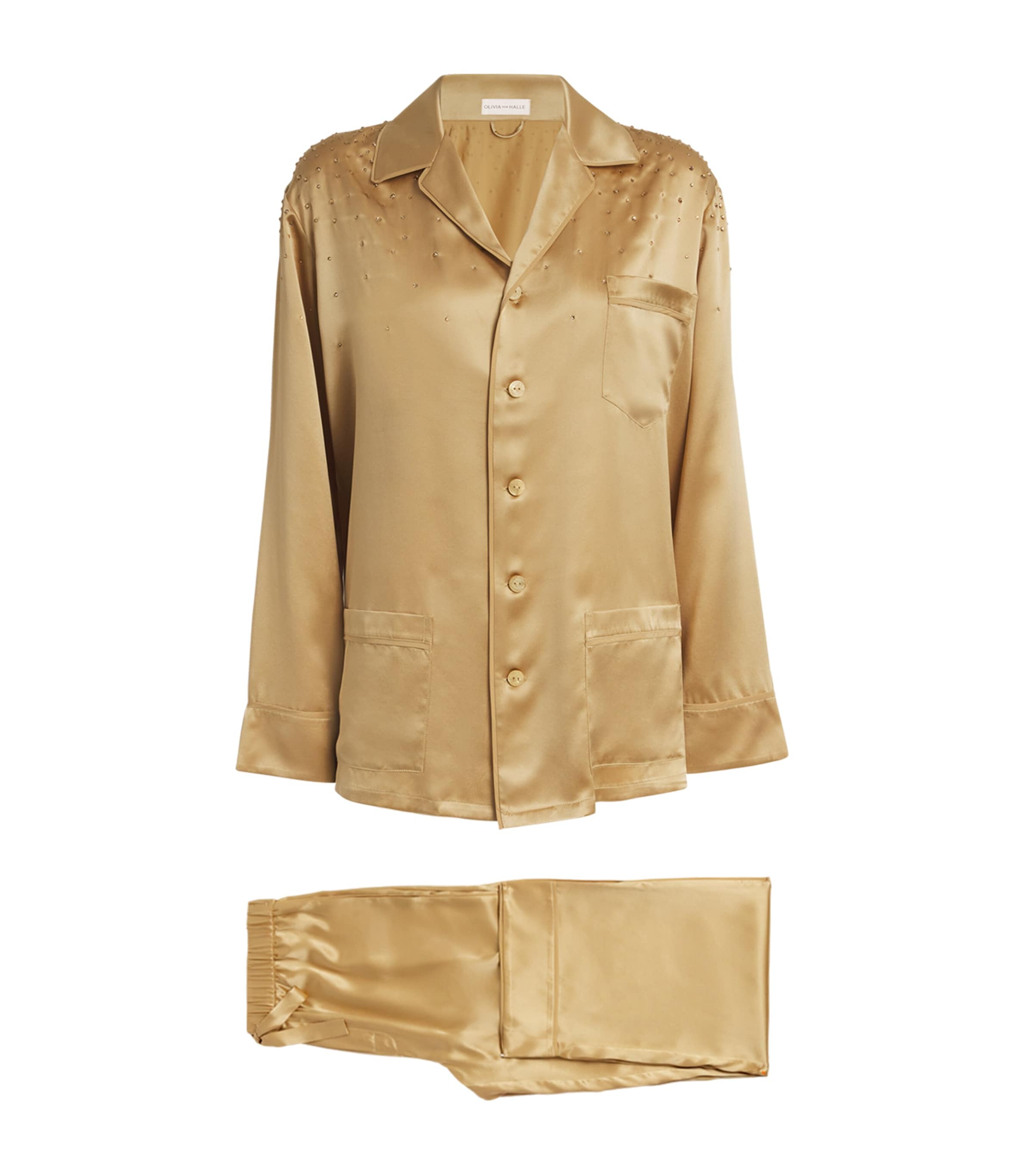 OLIVIA VON HALLE SILK EMBELLISHED AUDREY PYJAMA SET 