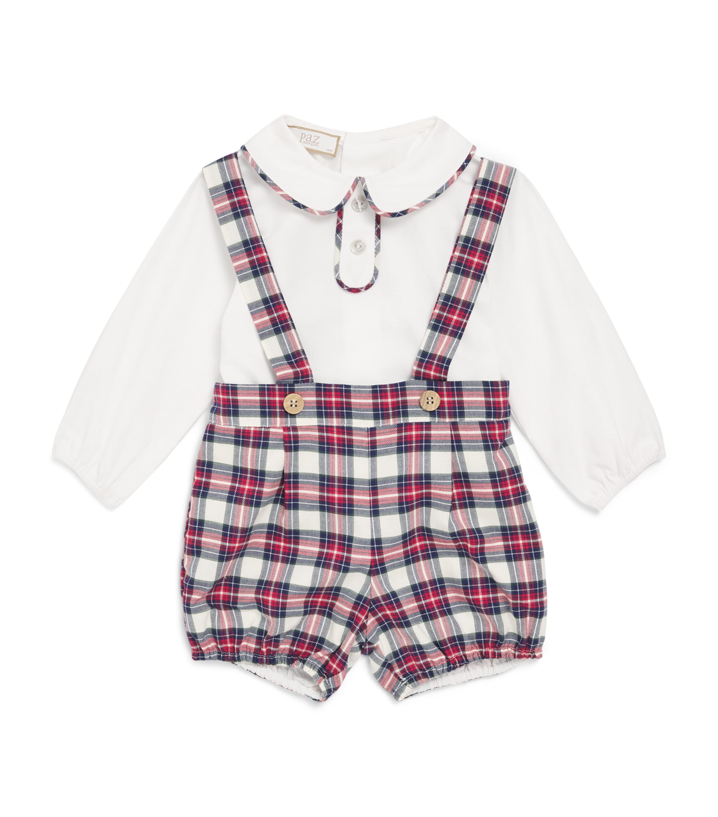 Paz Rodriguez Cotton Check Shirt and Shorts Set (3-24 Months) Cream Image 1