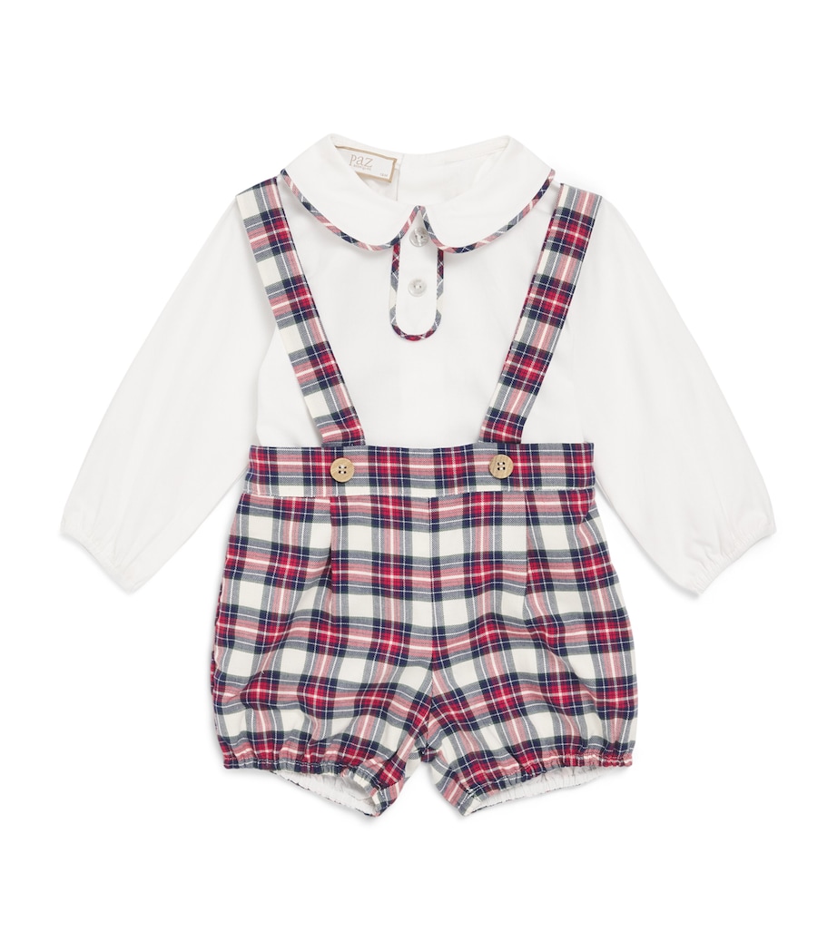 Paz Rodriguez Cotton Check Shirt and Shorts Set (3-24 Months) Cream Image 1